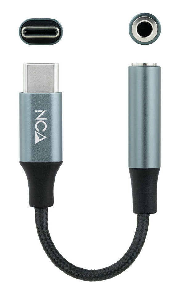 Picture of Picture of Cabo Conversor de Áudio Nanocable USB-C/M Jack 3.5/F 11 CM Preto/Cinza