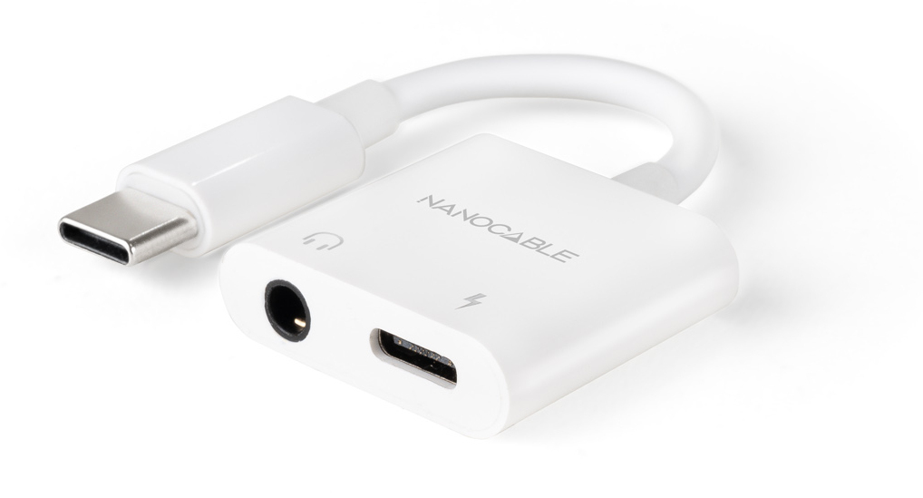 Nanocable - Cabo Adaptador Nanocable USB-C A JACK+USB-C/H PD 60W,Branco