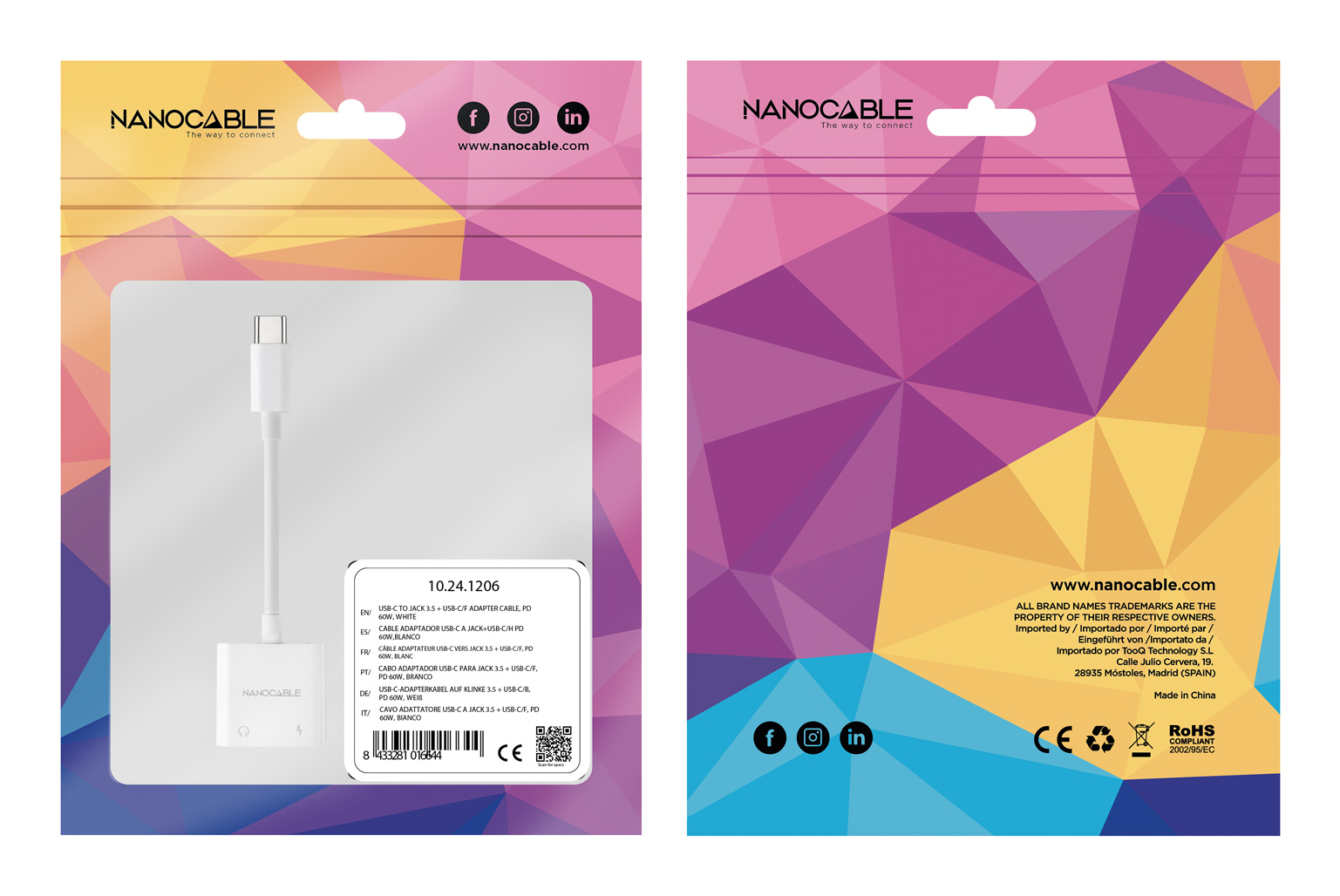 Nanocable - Cabo Adaptador Nanocable USB-C A JACK+USB-C/H PD 60W,Branco