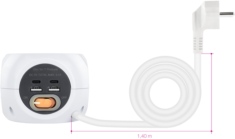Nanocable - Base de 3 tomadas com 4 USB's (2 USB A / 2 USB-C) c/ interruptor
