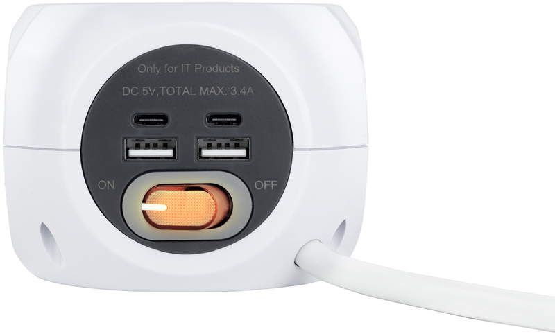 Nanocable - Base de 3 tomadas com 4 USB's (2 USB A / 2 USB-C) c/ interruptor