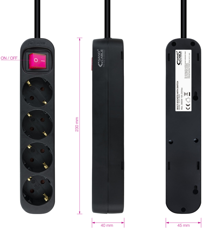 Nanocable - Régua Nanocable 4 Tomadas com switch 1.4 M Preto
