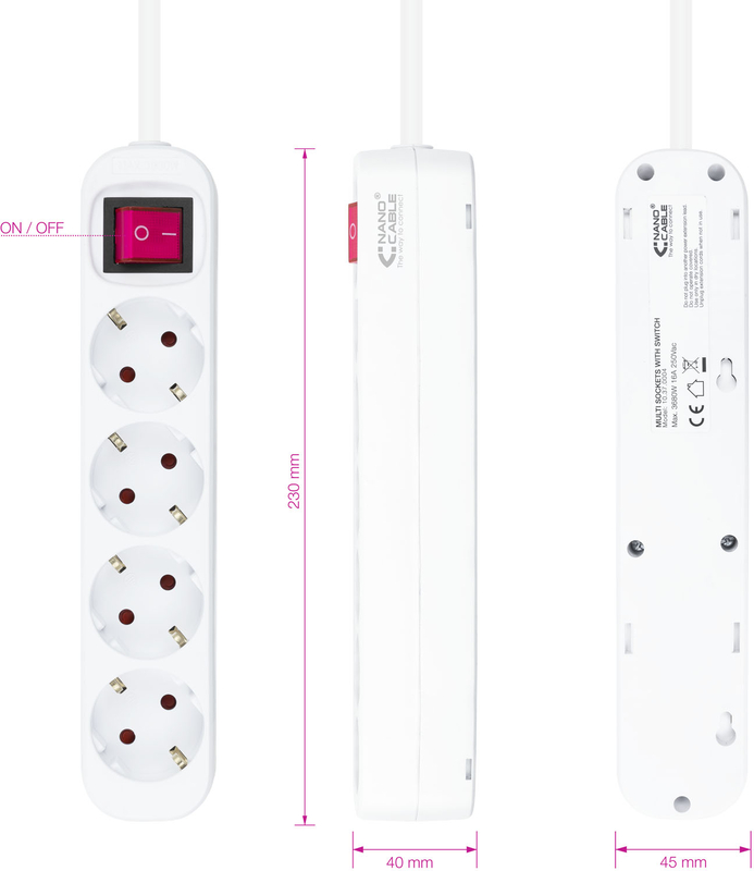 Nanocable - Régua Nanocable 4 Tomadas com switch 1.4 M Branco