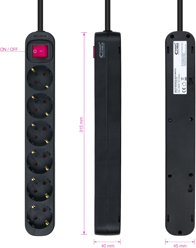 Nanocable - Régua Nanocable 6 Tomadas com switch 1.4 M Preto