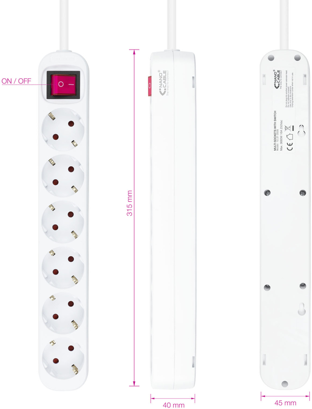 Nanocable - Régua Nanocable 6 Tomadas com switch 1.4 M Branco