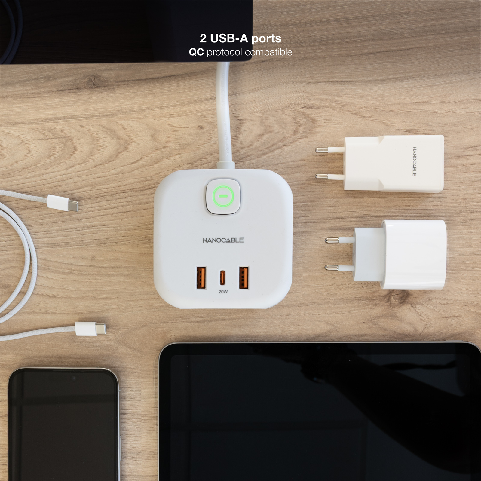 Nanocable - Cubo Nanocable com 3 Tomadas 3 USB com interruptor Branco