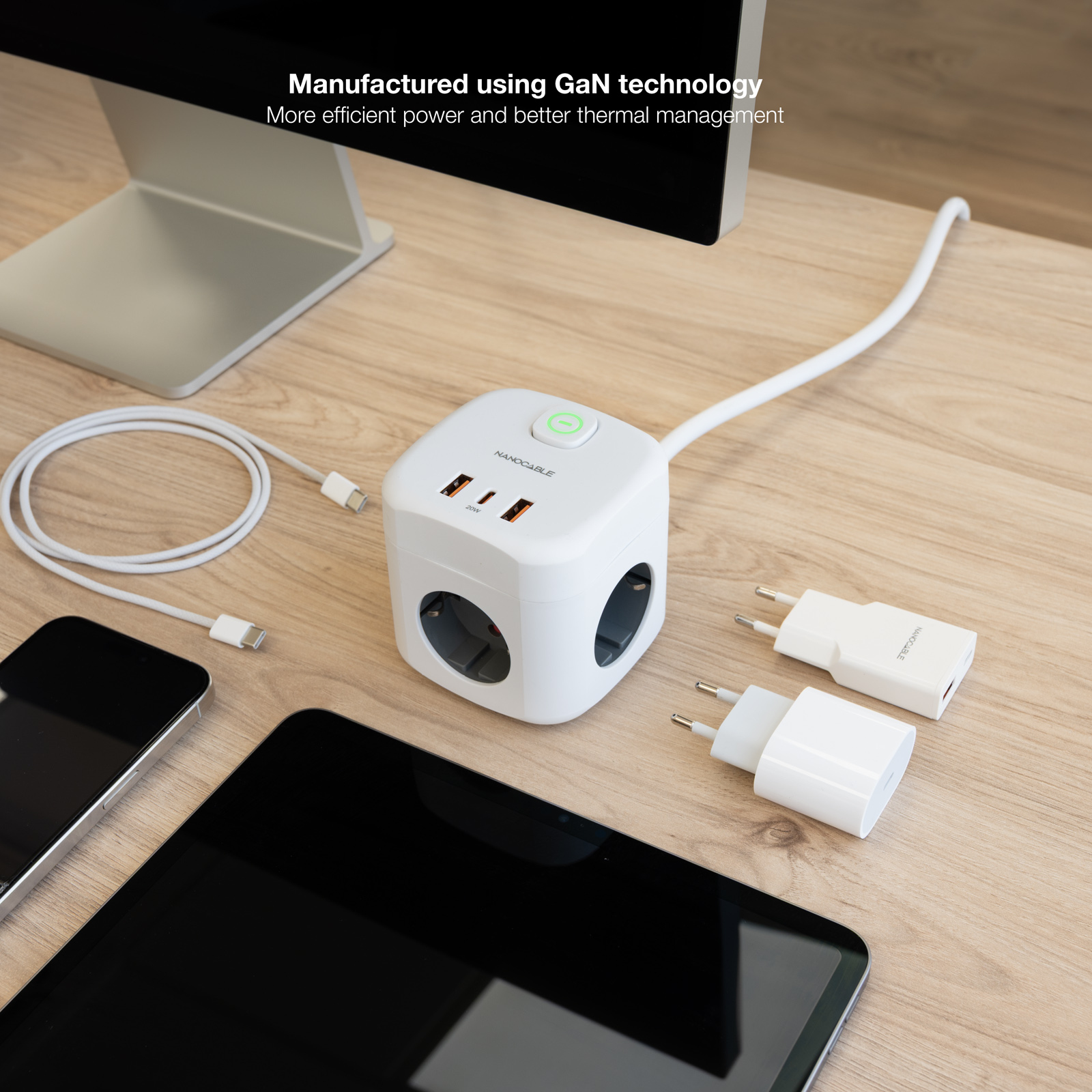 Nanocable - Cubo Nanocable com 3 Tomadas 3 USB com interruptor Branco