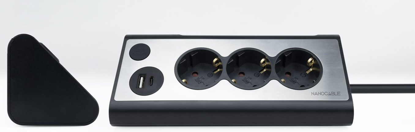 Nanocable - Régua Nanocable 3 Tomadas / 2x USB ( USB-C / USB-A ) Preto