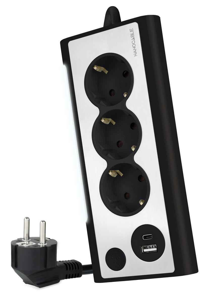 Picture of Picture of Régua Nanocable 3 Tomadas / 2x USB ( USB-C / USB-A ) Preto