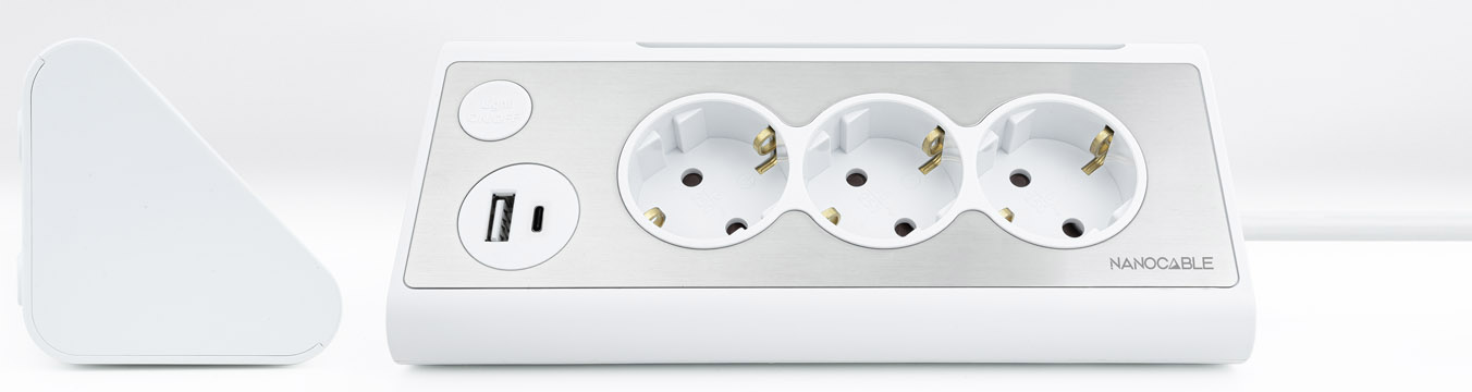 Nanocable - Régua Nanocable 3 Tomadas / 2x USB ( USB-C / USB-A )