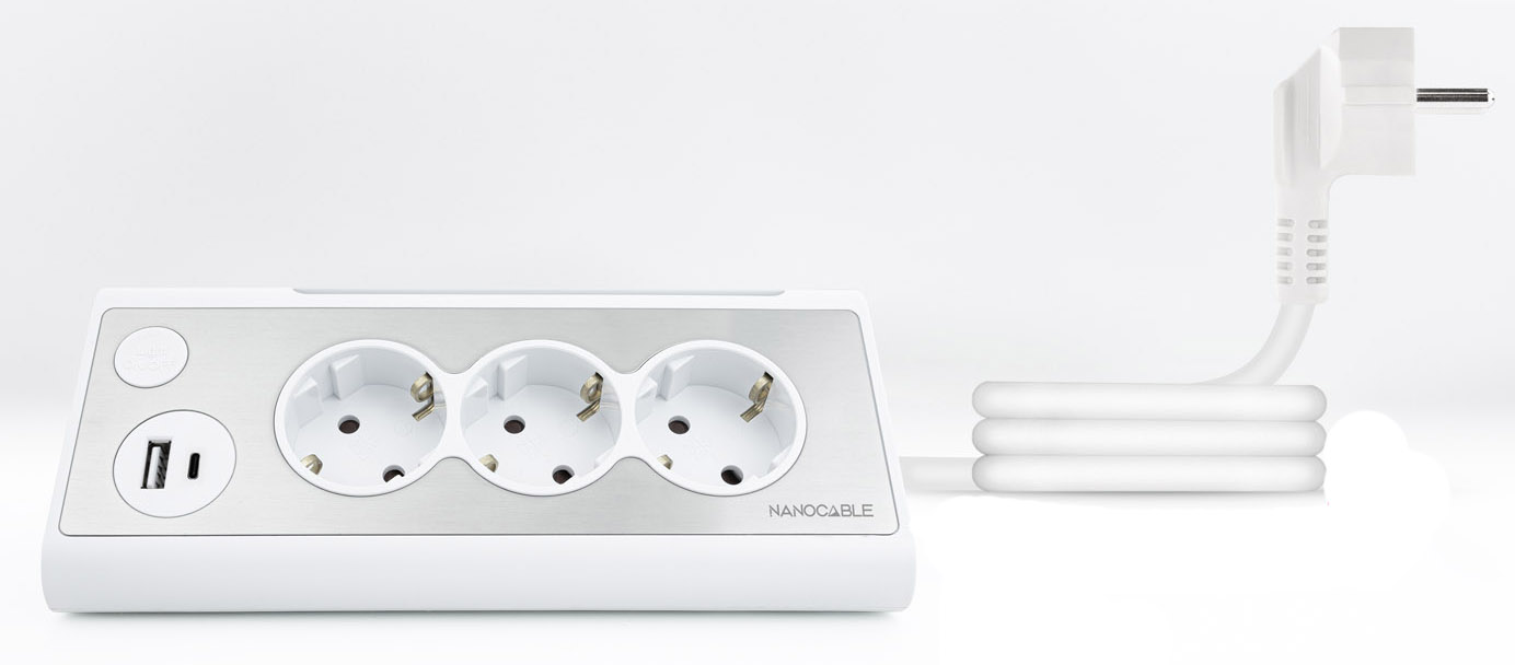 Nanocable - Régua Nanocable 3 Tomadas / 2x USB ( USB-C / USB-A )