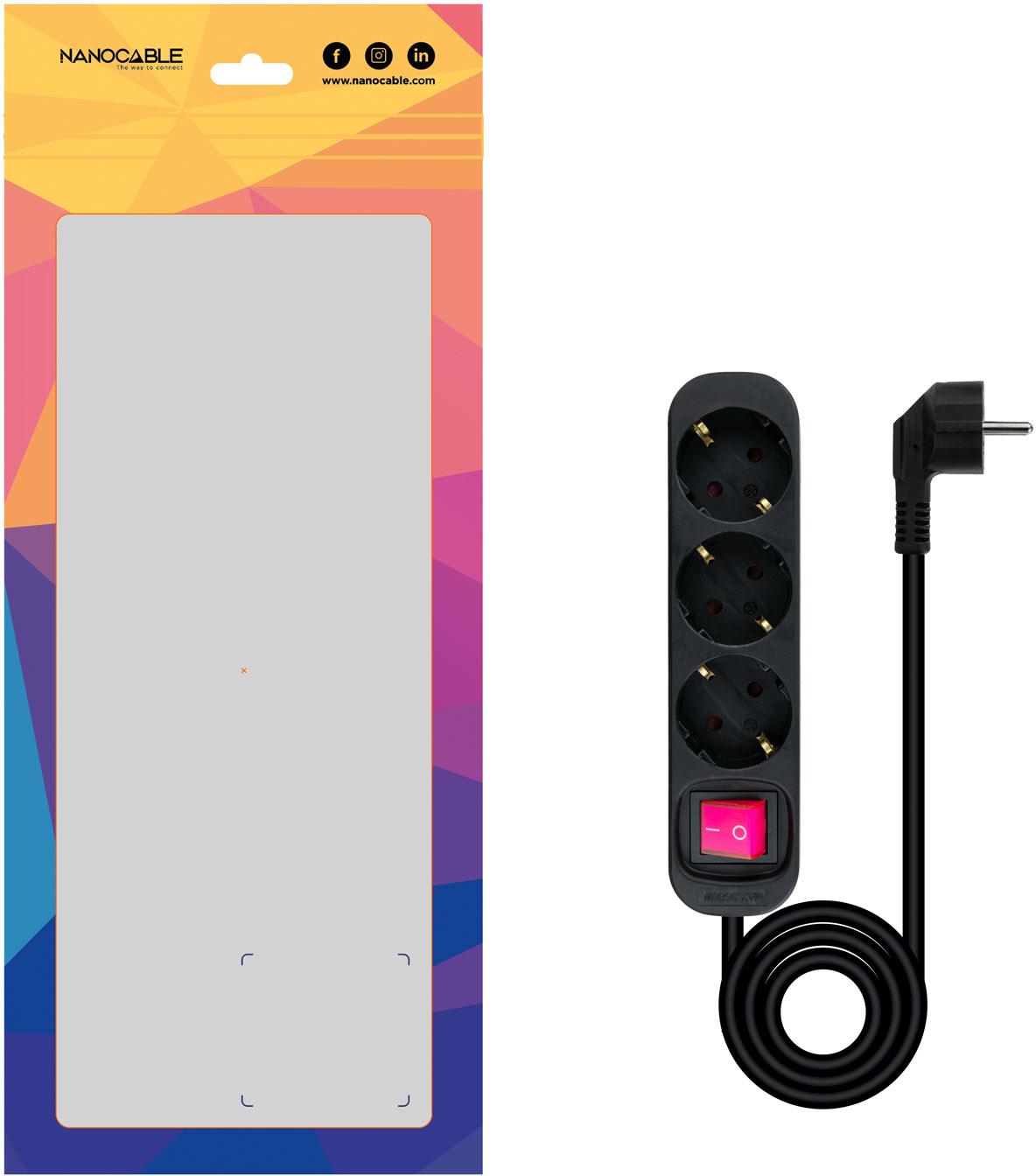 Nanocable - Régua Nanocable 3 Tomadas c/ switch 1.4 M Preto