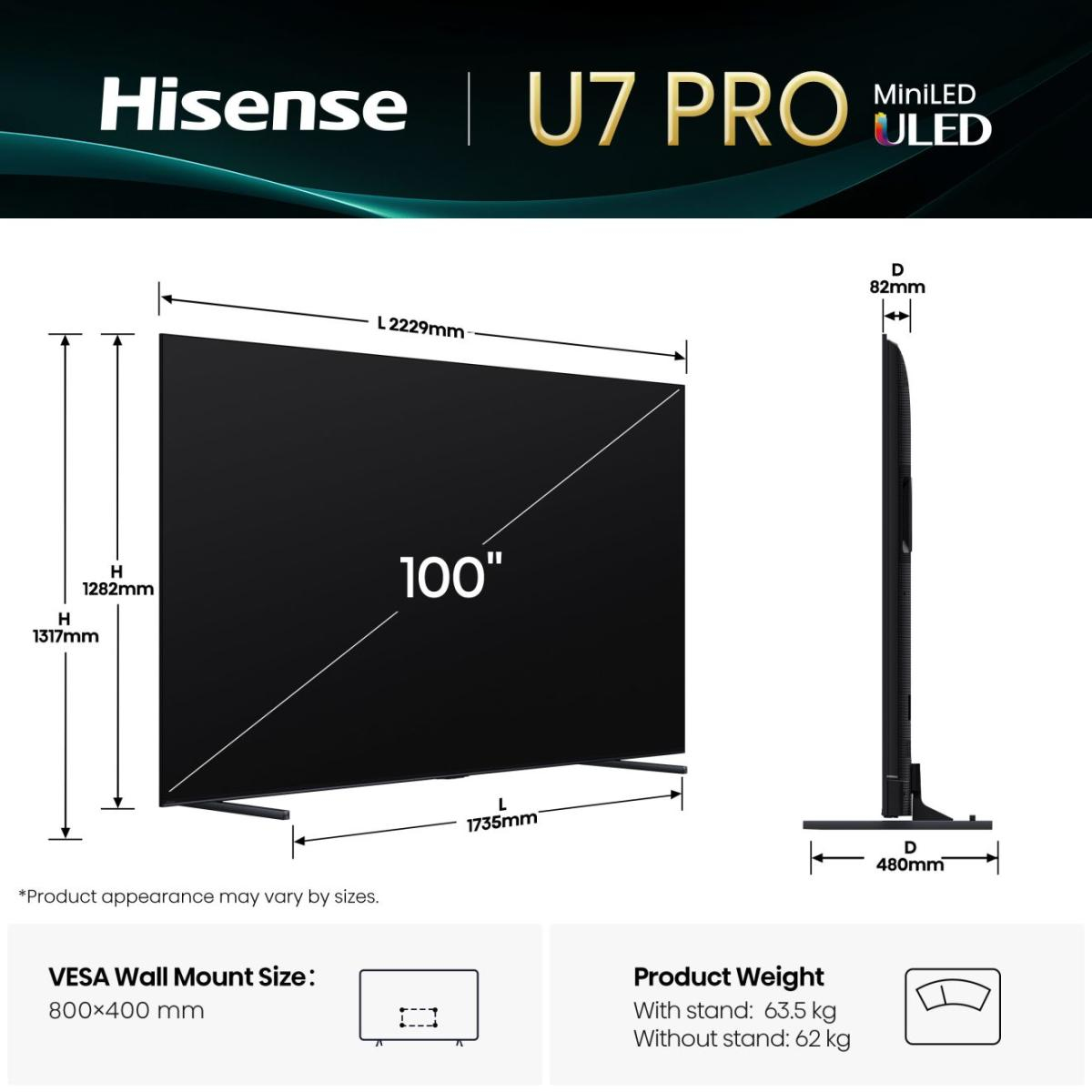 hisense - Televisão Hisense 100U7Q PRO 100" QD Mini LED UltraHD 4K VIDAA
