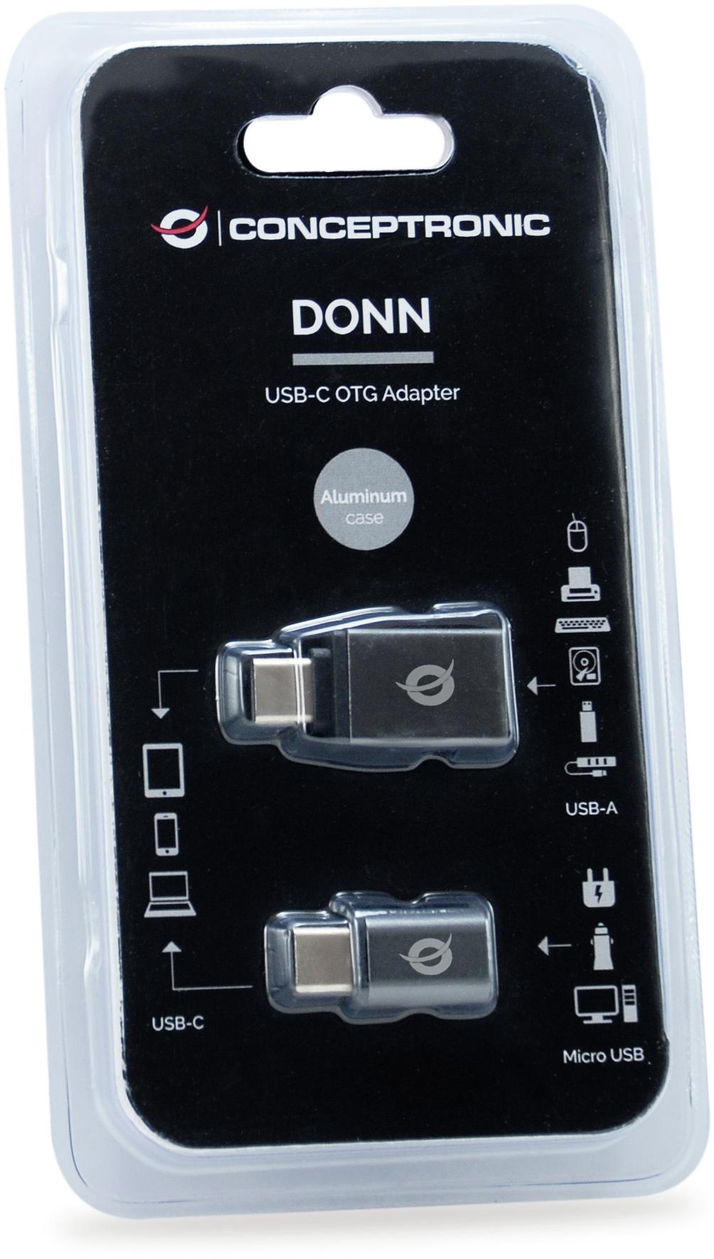 conceptronic - Adaptador Conceptronic USB-C Macho > USB-A Femea + USB-C > MicroUSB Preto