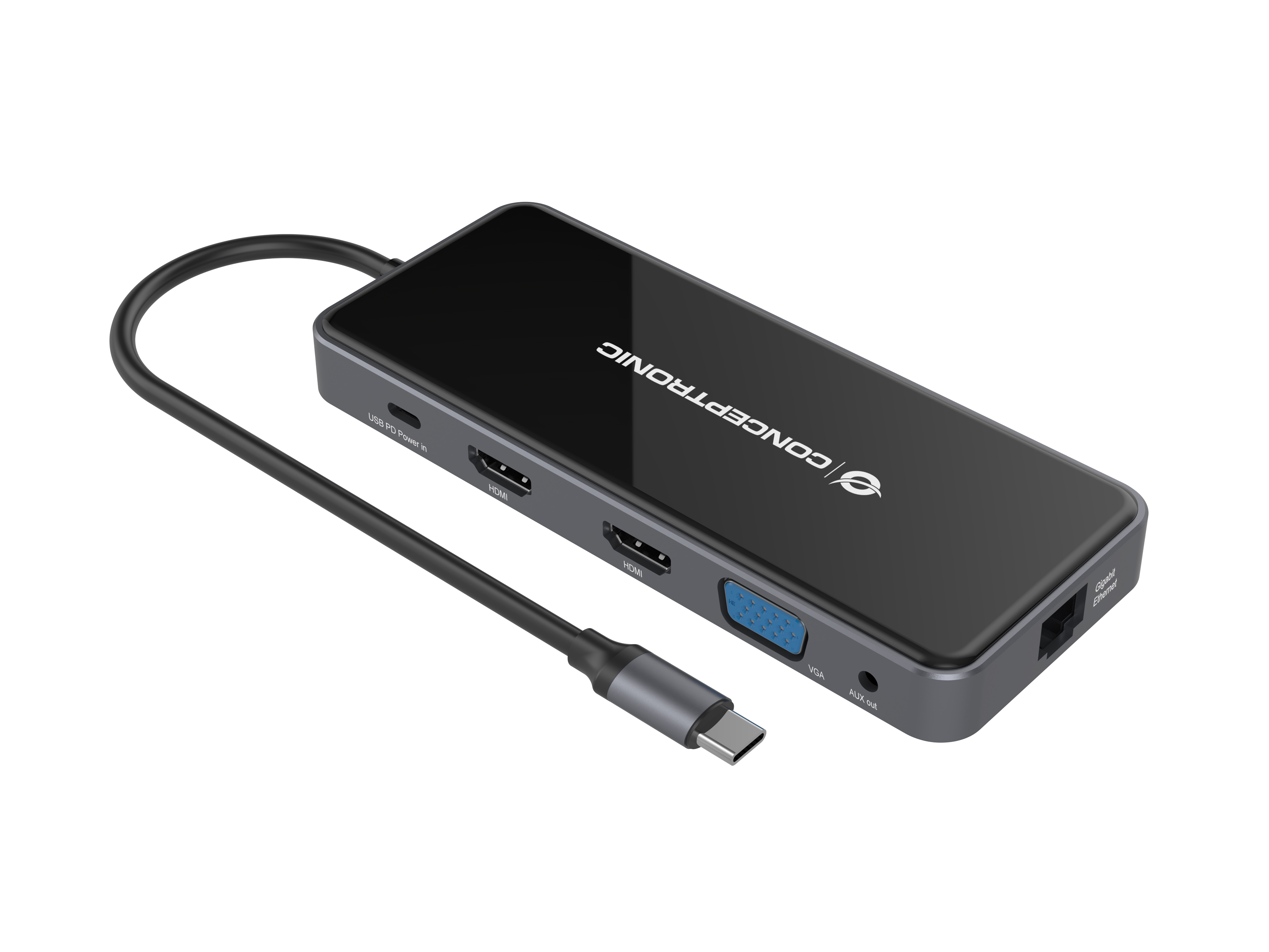 conceptronic - HUB USB Conceptronic 12-in-1 USB-C 3.2 > 3x USB-A 3.0 + 2x HDMI + VGA + USB 2.0 + Gigabit + USB-C (PD100W) + Leitor de Cartões + Áudio