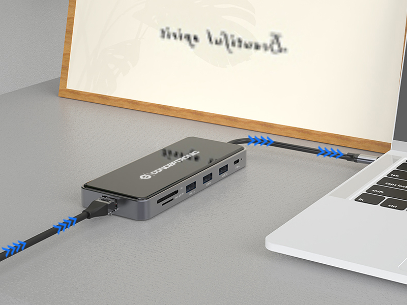 conceptronic - HUB USB Conceptronic 12-in-1 USB-C 3.2 > 3x USB-A 3.0 + 2x HDMI + VGA + USB 2.0 + Gigabit + USB-C (PD100W) + Leitor de Cartões + Áudio