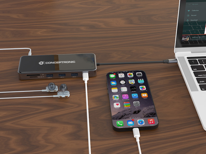 conceptronic - HUB USB Conceptronic 12-in-1 USB-C 3.2 > 3x USB-A 3.0 + 2x HDMI + VGA + USB 2.0 + Gigabit + USB-C (PD100W) + Leitor de Cartões + Áudio