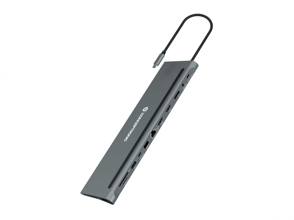 conceptronic - HUB USB Conceptronic 12-in-1 USB-C 3.2 > 2x USB3.0 + USB 2.0 + DP 4K + HDMI + Gigabit + Lt.Cartões + USB-C (PD100W) + USB-C + Áudio
