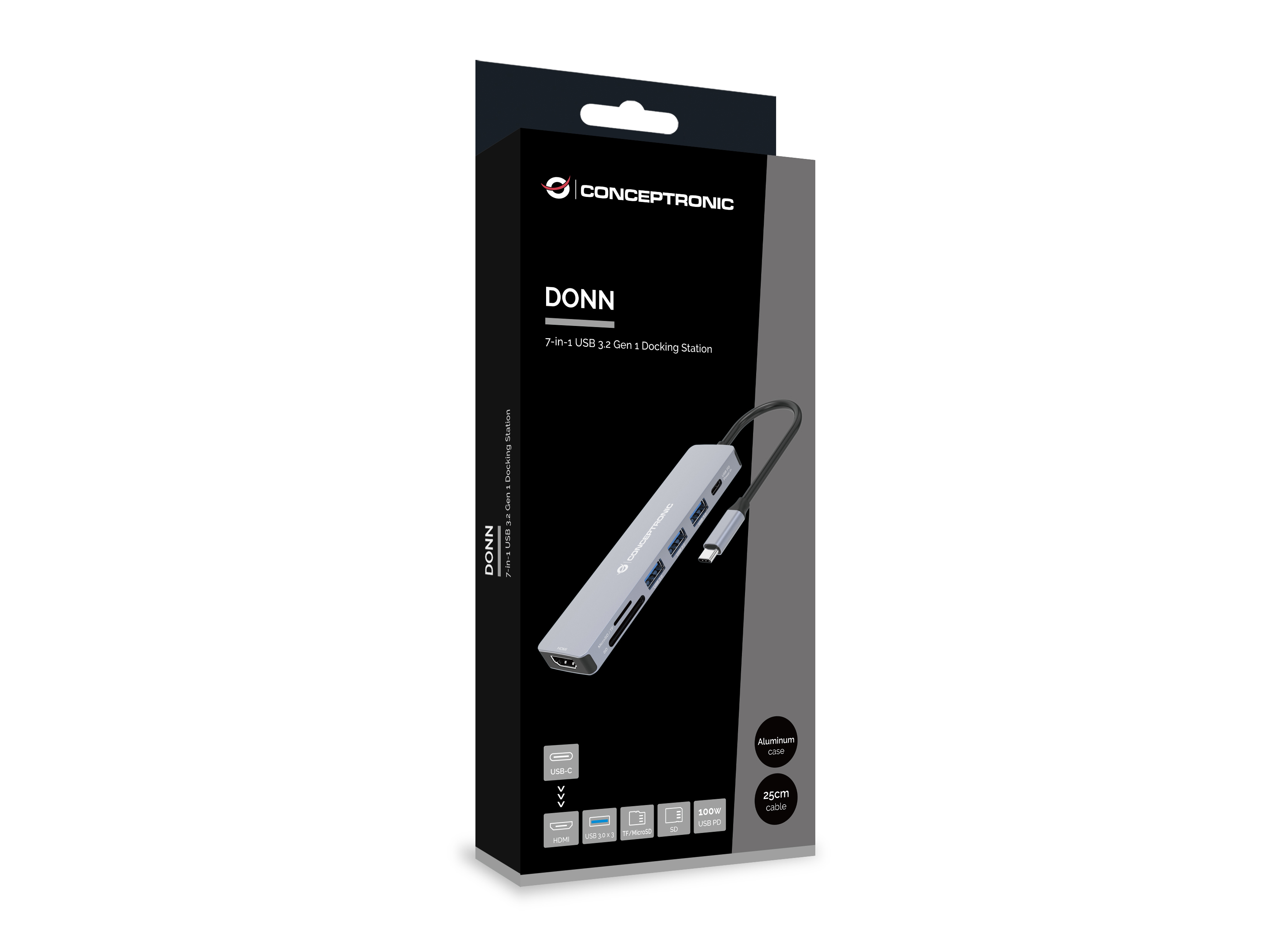 conceptronic - HUB USB Conceptronic 7-in-1 USB-C 3.2 > 3x USB-A 3.0 + HDMI + USB 3.2 PD (100W) + Leitor de Cartões