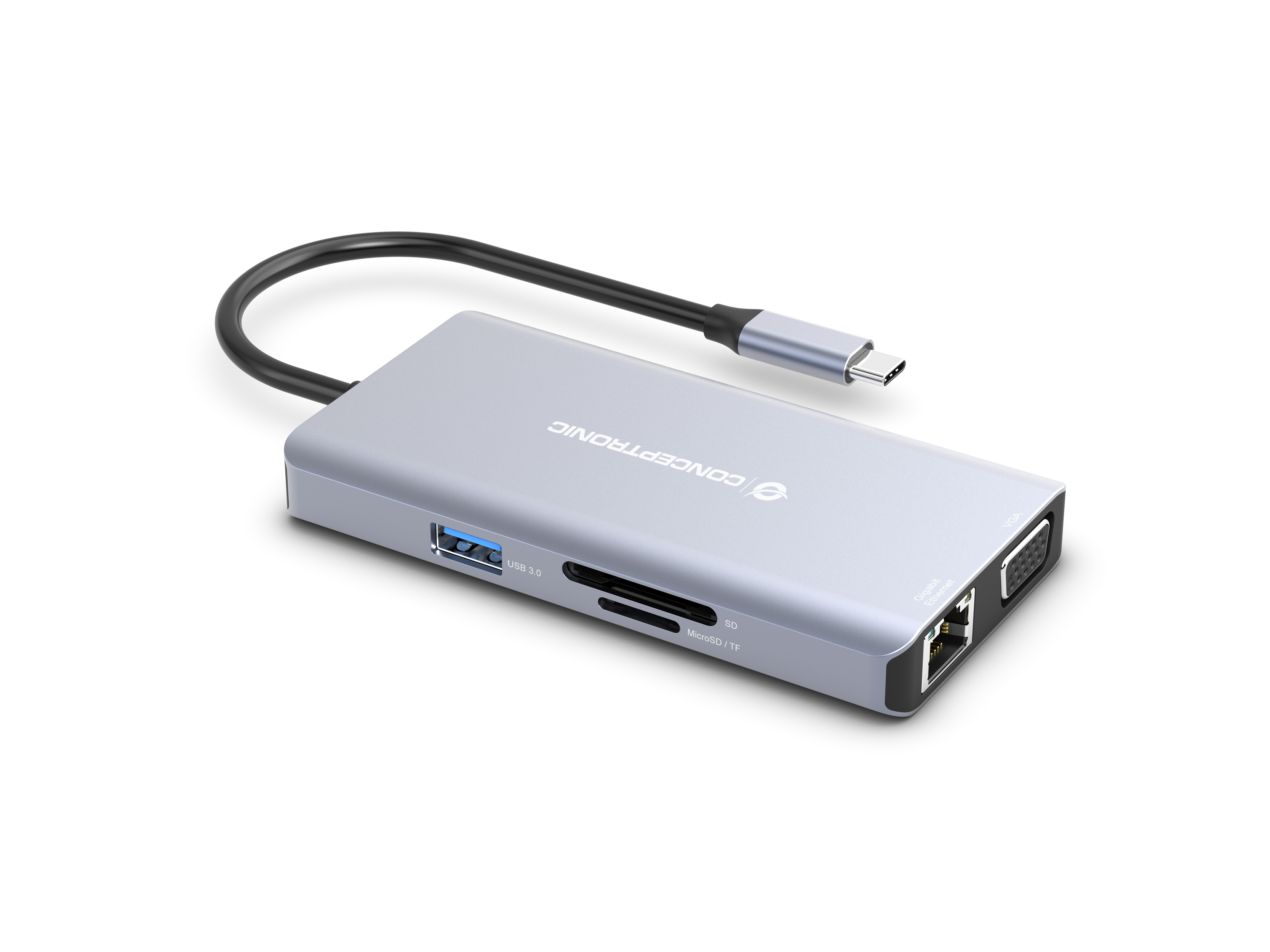 conceptronic - HUB USB Conceptronic 10-in-1 USB-C 3.2 > 3x USB-A 3.0 + HDMI + VGA + Gigabit + USB-C (PD100W) + Lt.Cartões + Áudio