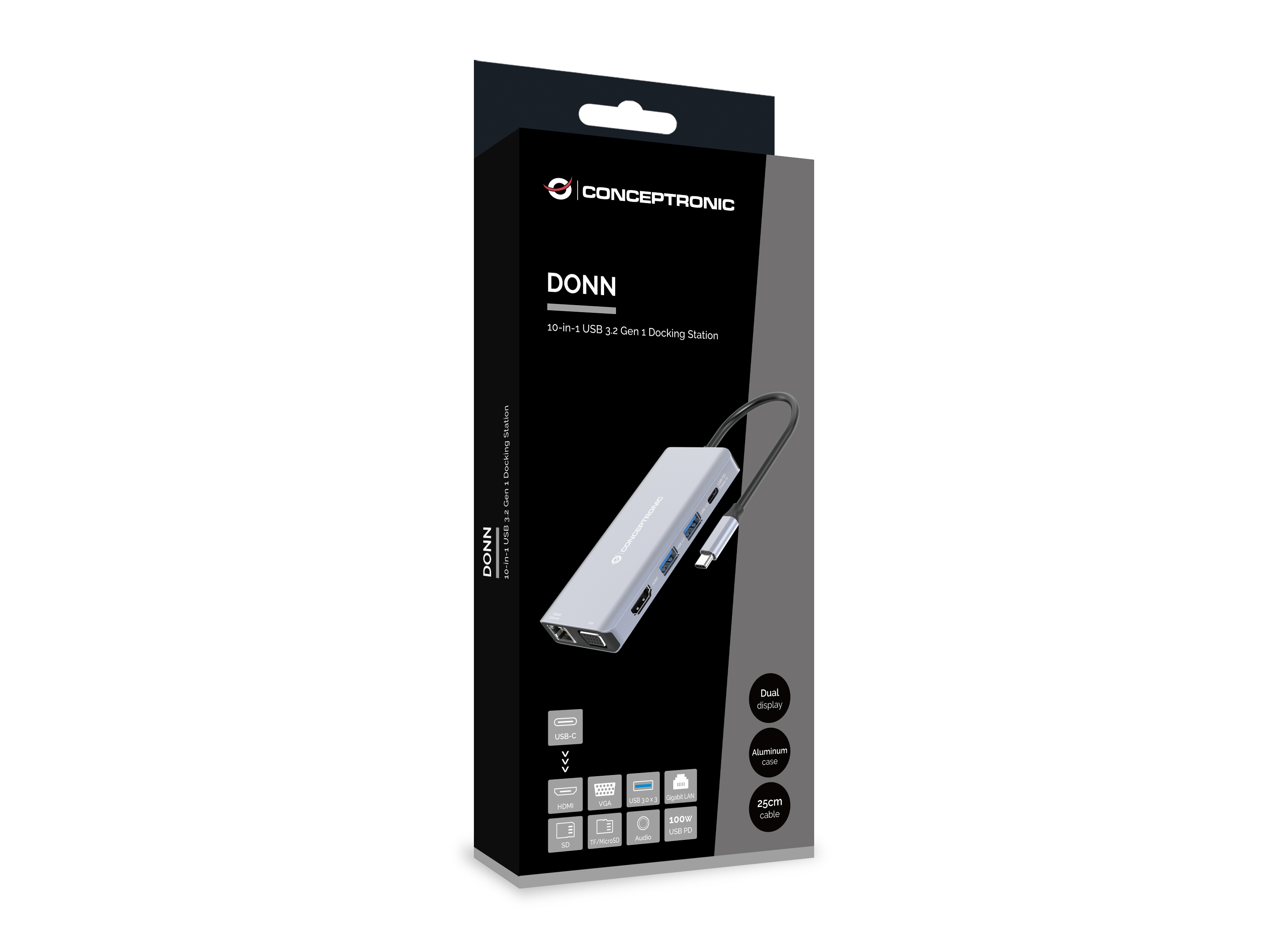 conceptronic - HUB USB Conceptronic 10-in-1 USB-C 3.2 > 3x USB-A 3.0 + HDMI + VGA + Gigabit + USB-C (PD100W) + Lt.Cartões + Áudio
