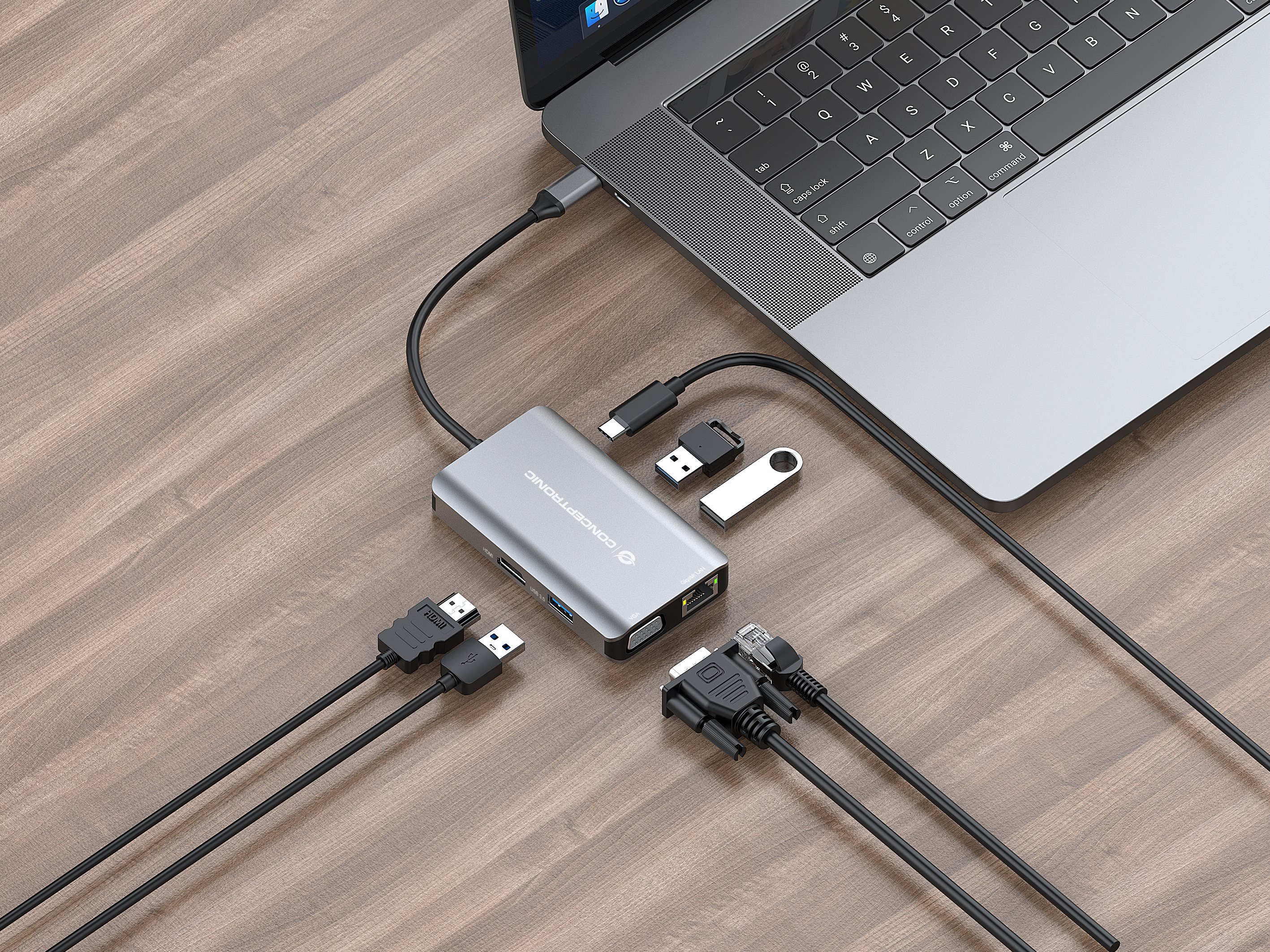 conceptronic - HUB USB Conceptronic 7-in-1 USB-C 3.2 > 3x USB-A 3.0  + HDMI + VGA + Gigabit + USB-C (PD100W)