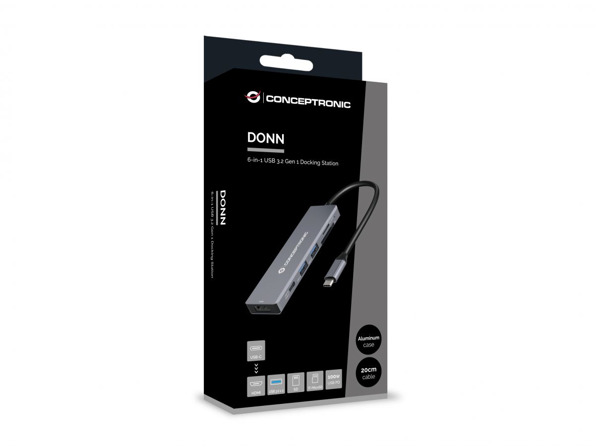 conceptronic - HUB USB Conceptronic 6-in-1 USB-C 3.2 > 2x USB-A 3.0 + HDMI + USB-C (PD100W) + Lt.Cartões