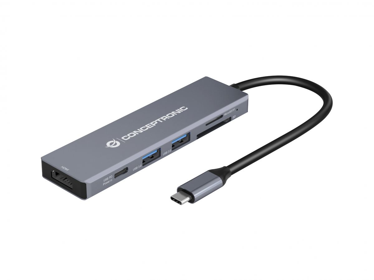 Picture of Picture of HUB USB Conceptronic 6-in-1 USB-C 3.2 > 2x USB-A 3.0 + HDMI + USB-C (PD100W) + Lt.Cartões