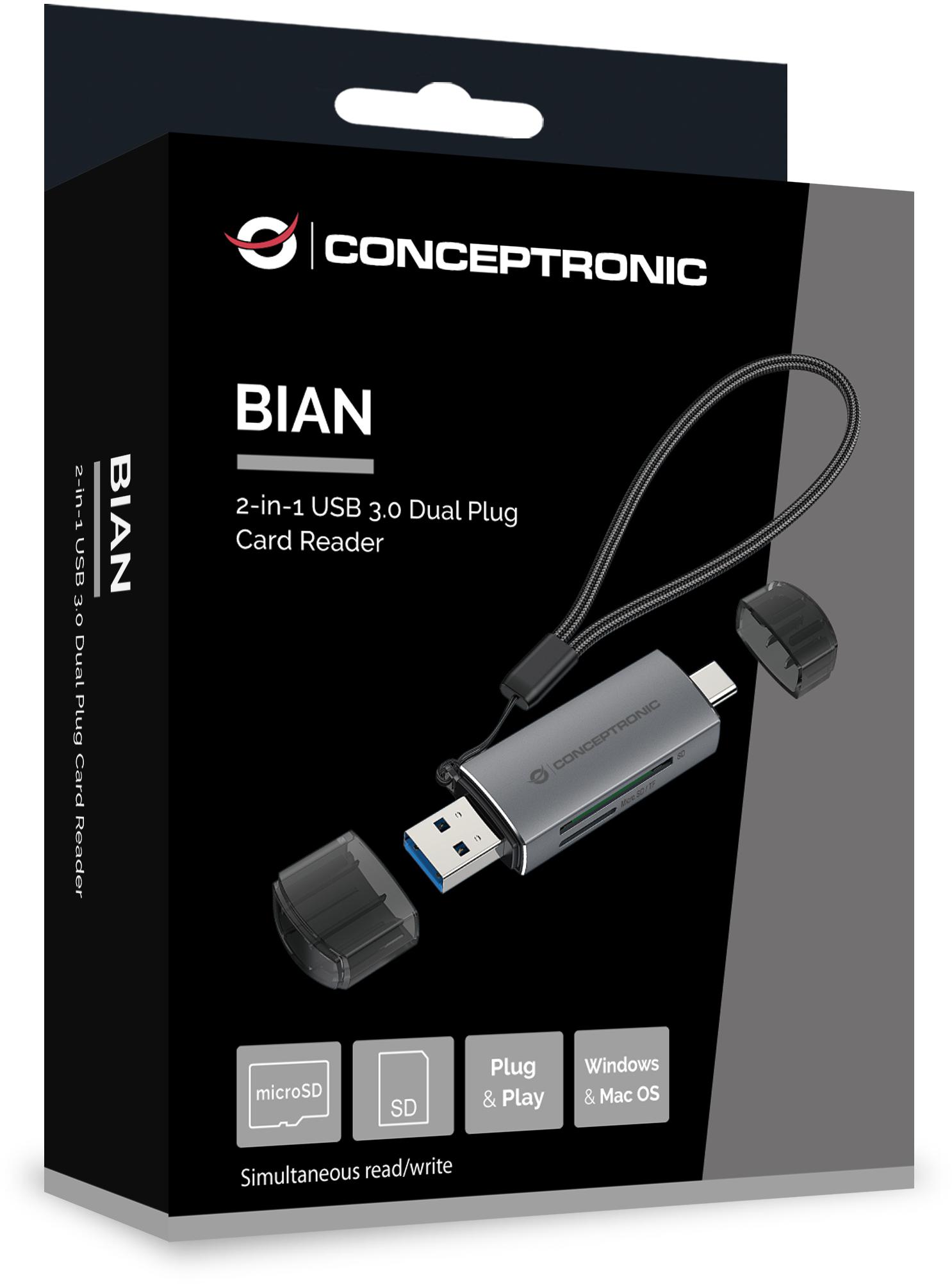 conceptronic - Leitor de Cartões Conceptronic Cartões SD/MicroSD USB 3.0 USB-C