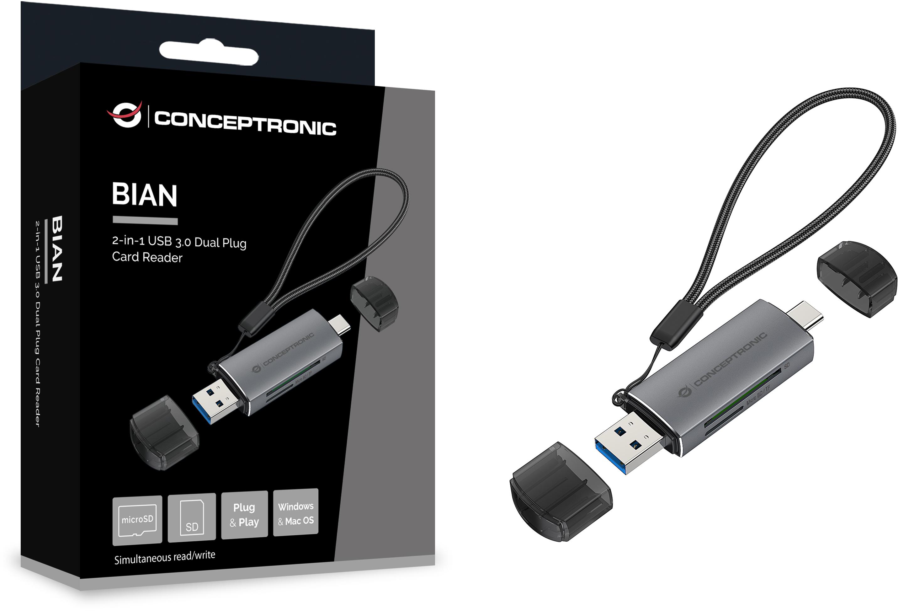 conceptronic - Leitor de Cartões Conceptronic Cartões SD/MicroSD USB 3.0 USB-C