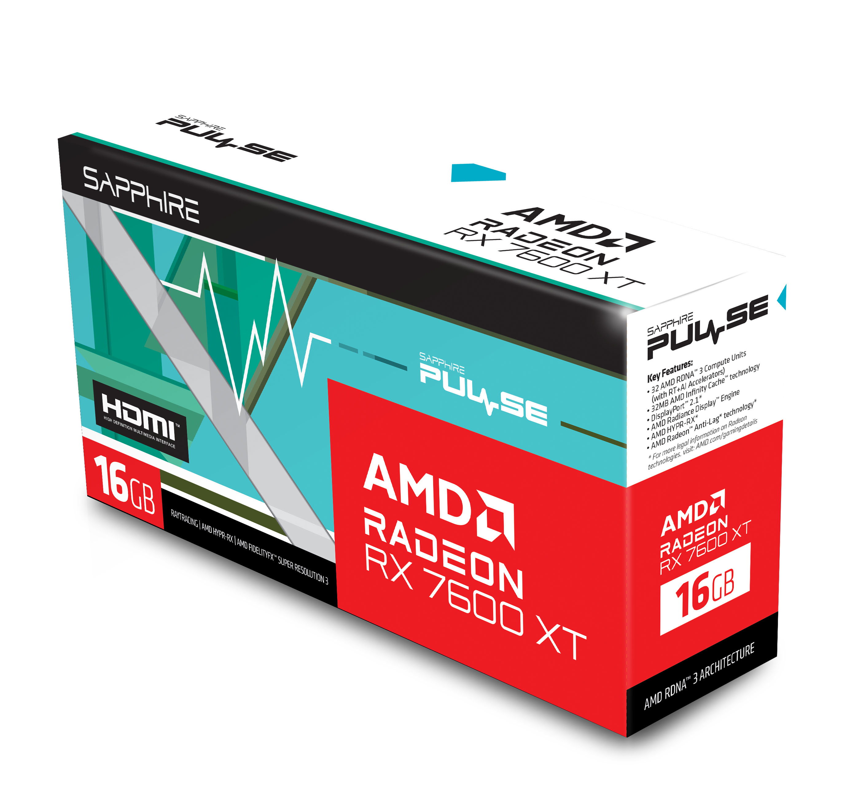 Sapphire - Gráfica Sapphire Radeon RX 7600 XT Pulse Gaming OC 16GB GDDR6