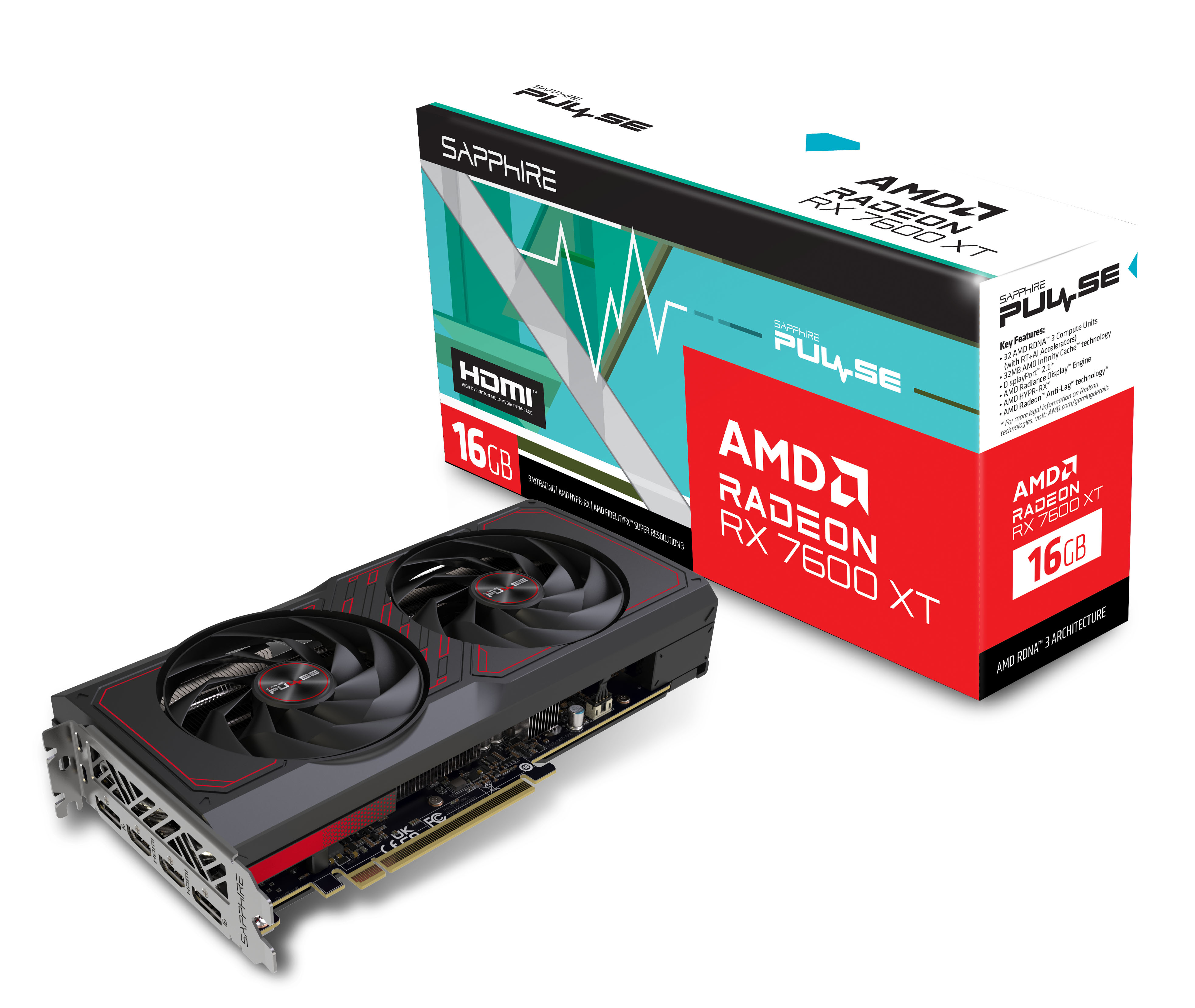 Sapphire - Gráfica Sapphire Radeon RX 7600 XT Pulse Gaming OC 16GB GDDR6