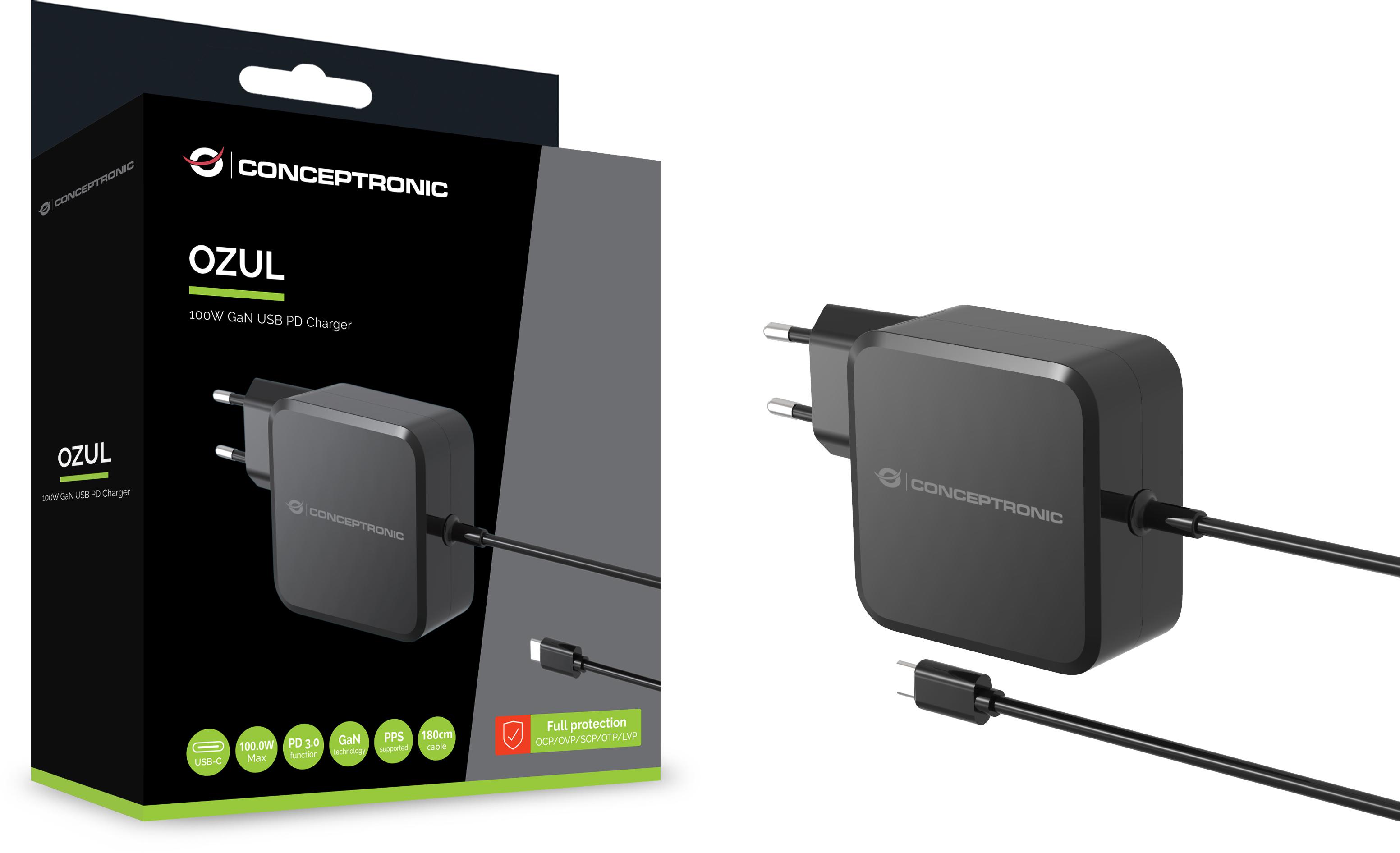 conceptronic - Carregador Universal GaN Conceptronic 100W USB-C Preto