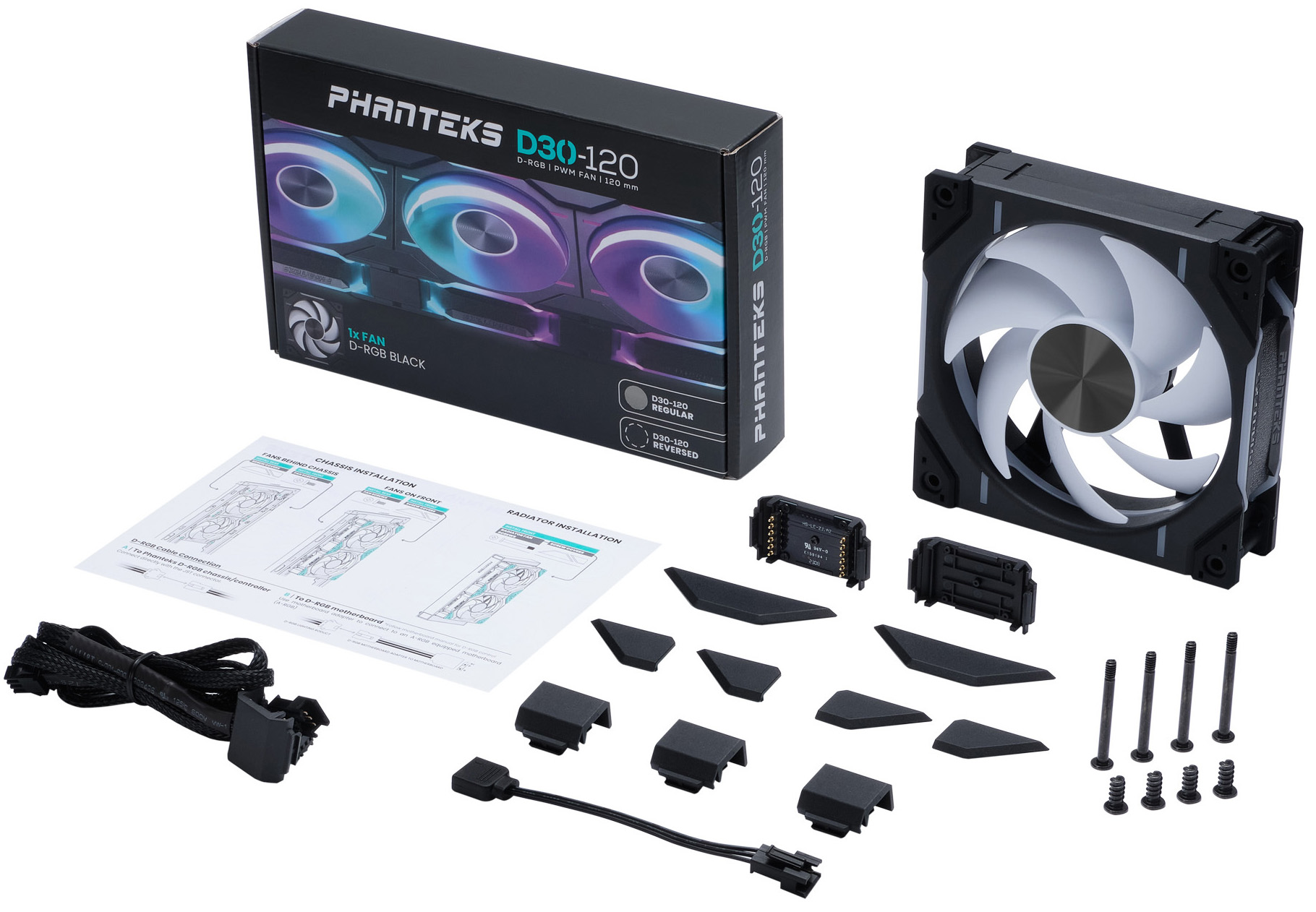 Phanteks - Ventoinha Phanteks D30 PWM D-RGB Preto - 120mm
