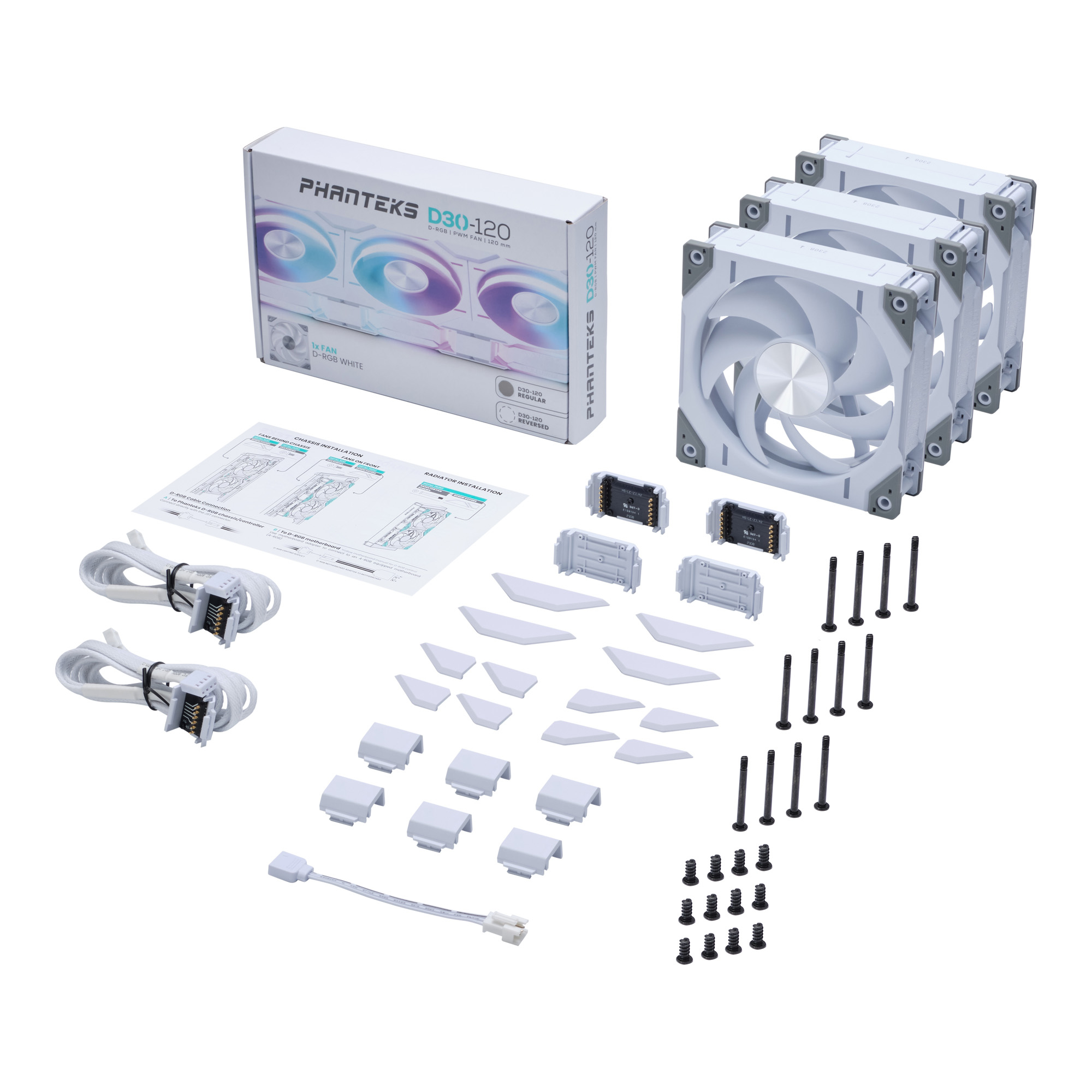 Phanteks - Ventoinha Phanteks D30 PWM D-RGB Branco Pack 3 - 120mm