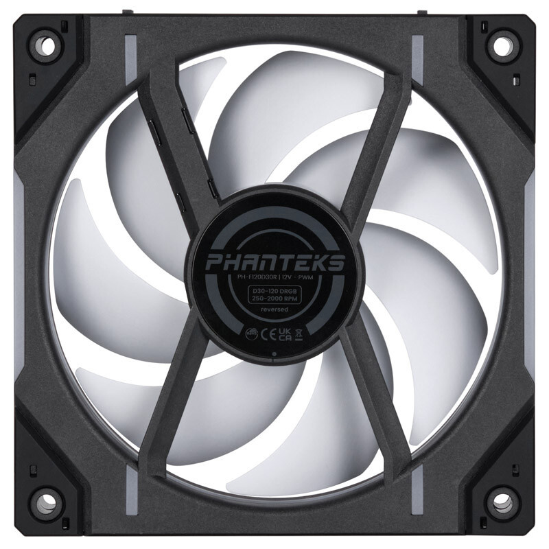 Phanteks - Ventoinha Phanteks D30 PWM reverse Airflow D-RGB Preto - 120mm