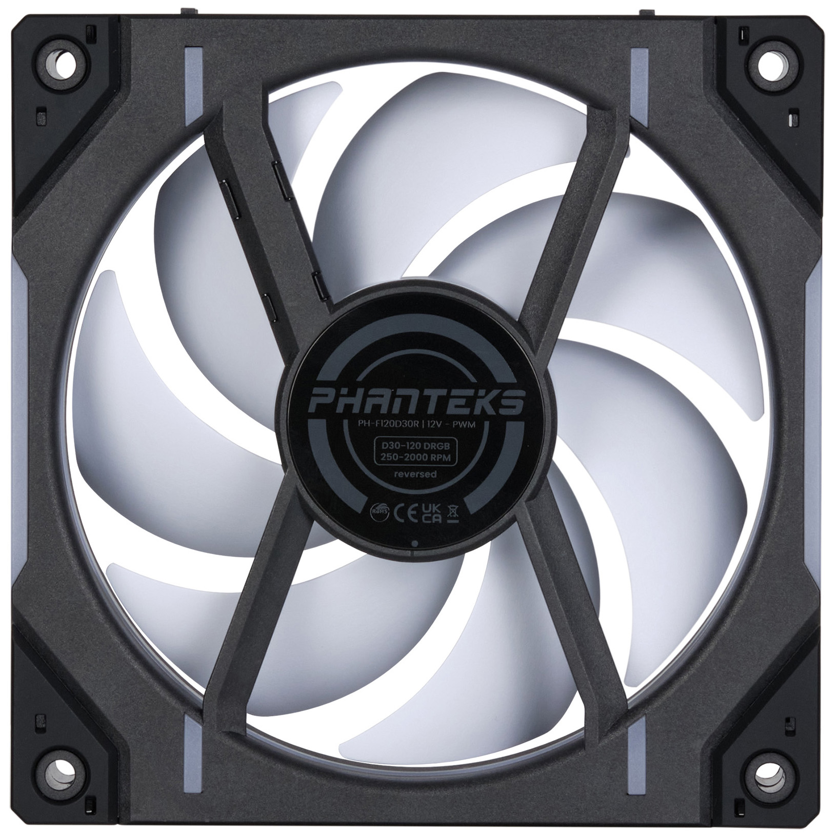 Phanteks - Ventoinha Phanteks D30 PWM reverse Airflow D-RGB Preto Pack 3 - 120mm