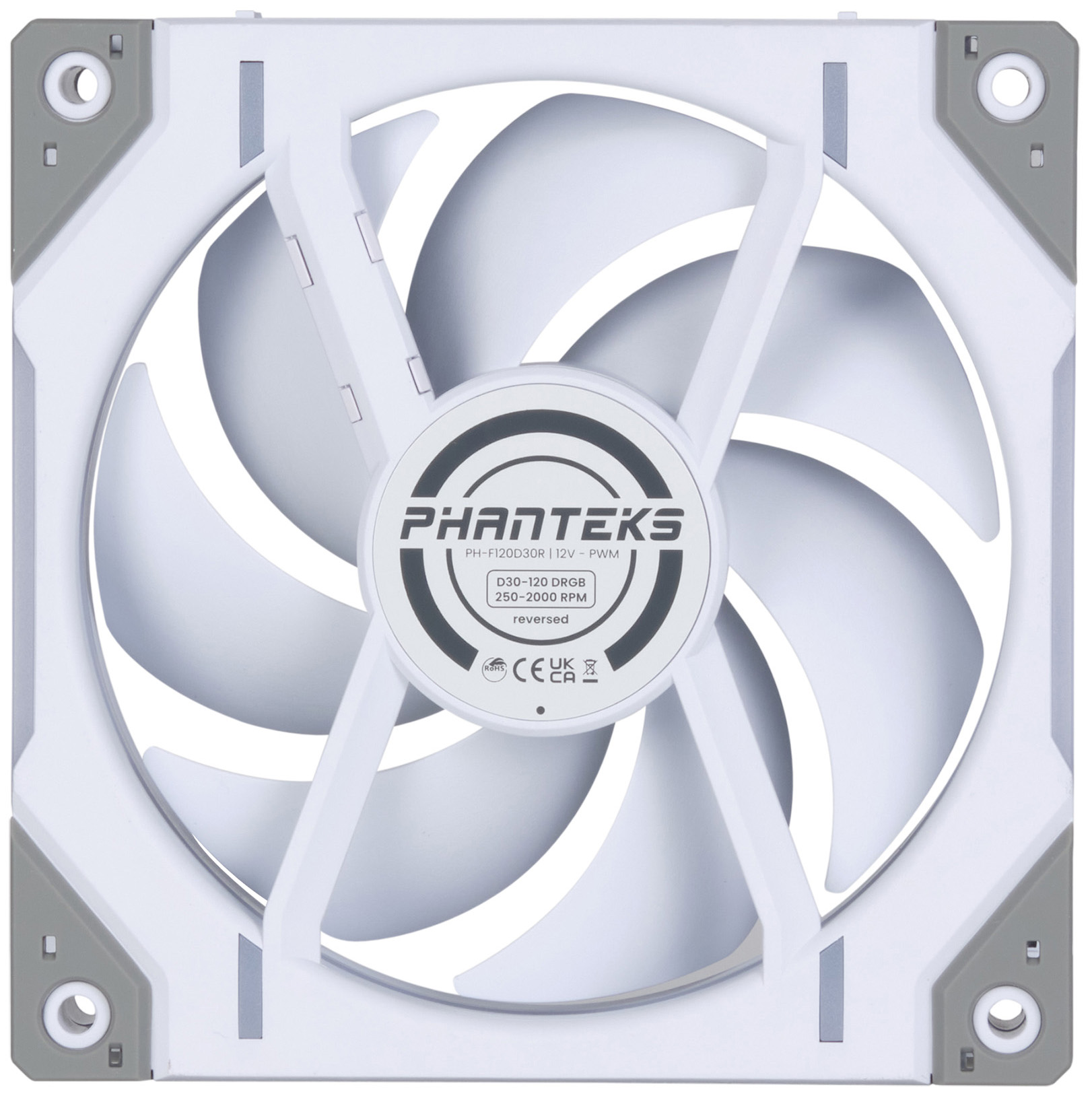 Phanteks - Ventoinha Phanteks D30 PWM reverse Airflow D-RGB Branco Pack 3 - 120mm