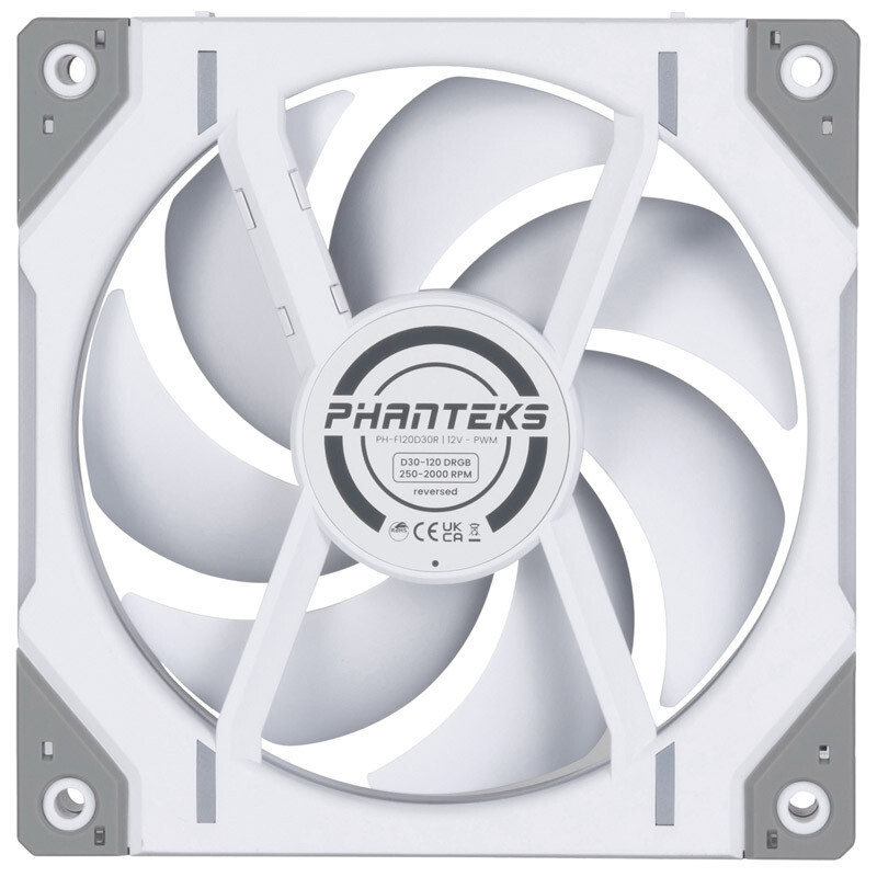 Phanteks - Ventoinha Phanteks D30 PWM reverse Airflow D-RGB Branco - 120mm