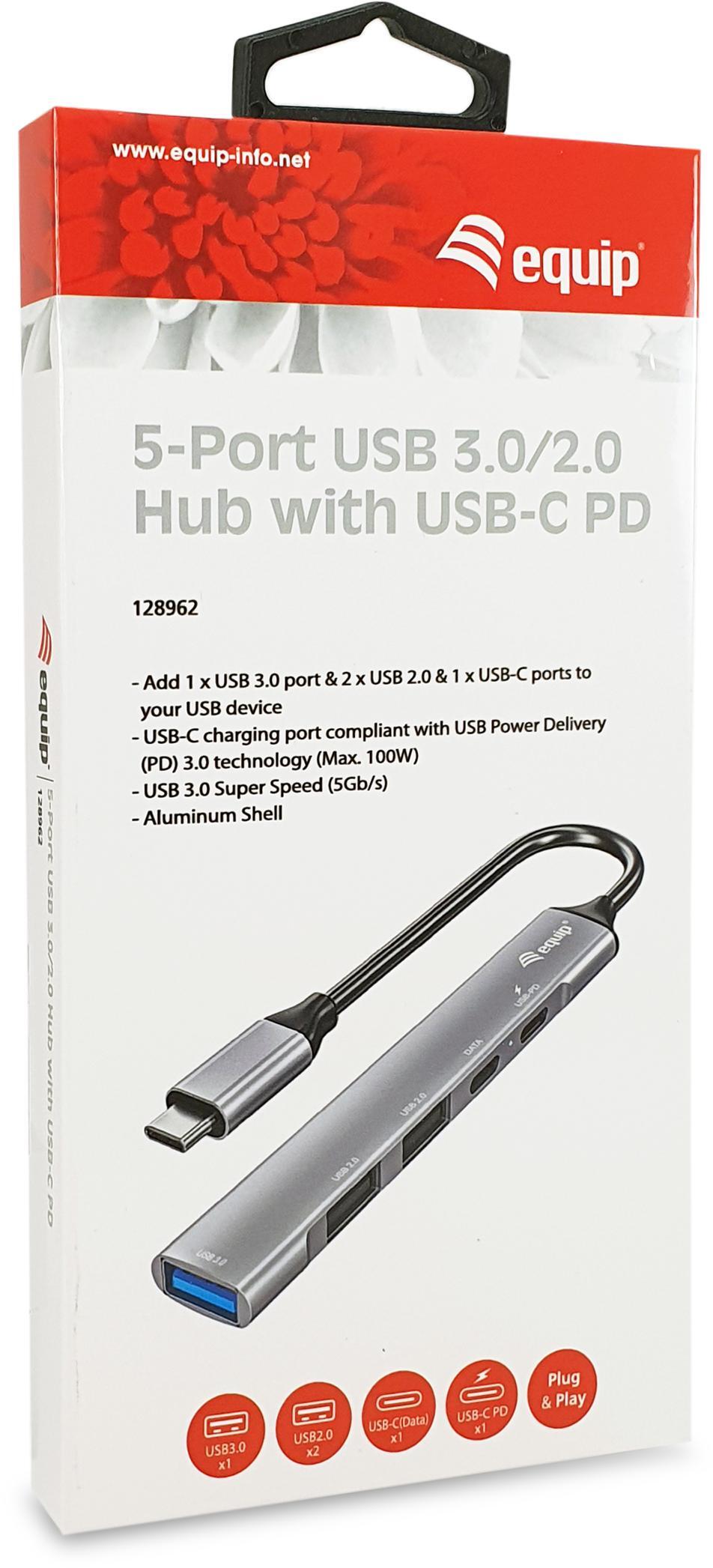 equip - HUB Equip USB 3.0/2.0 de 5 portas com USB-C 100 W USB