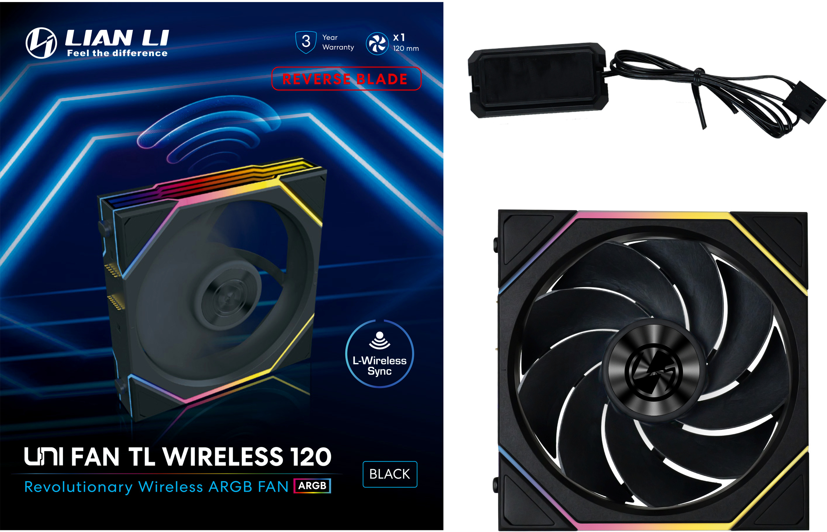 Lian Li - Ventoinha Lian Li UNI FAN TL120 RGB Wireless Reverse PWM Preto 120mm