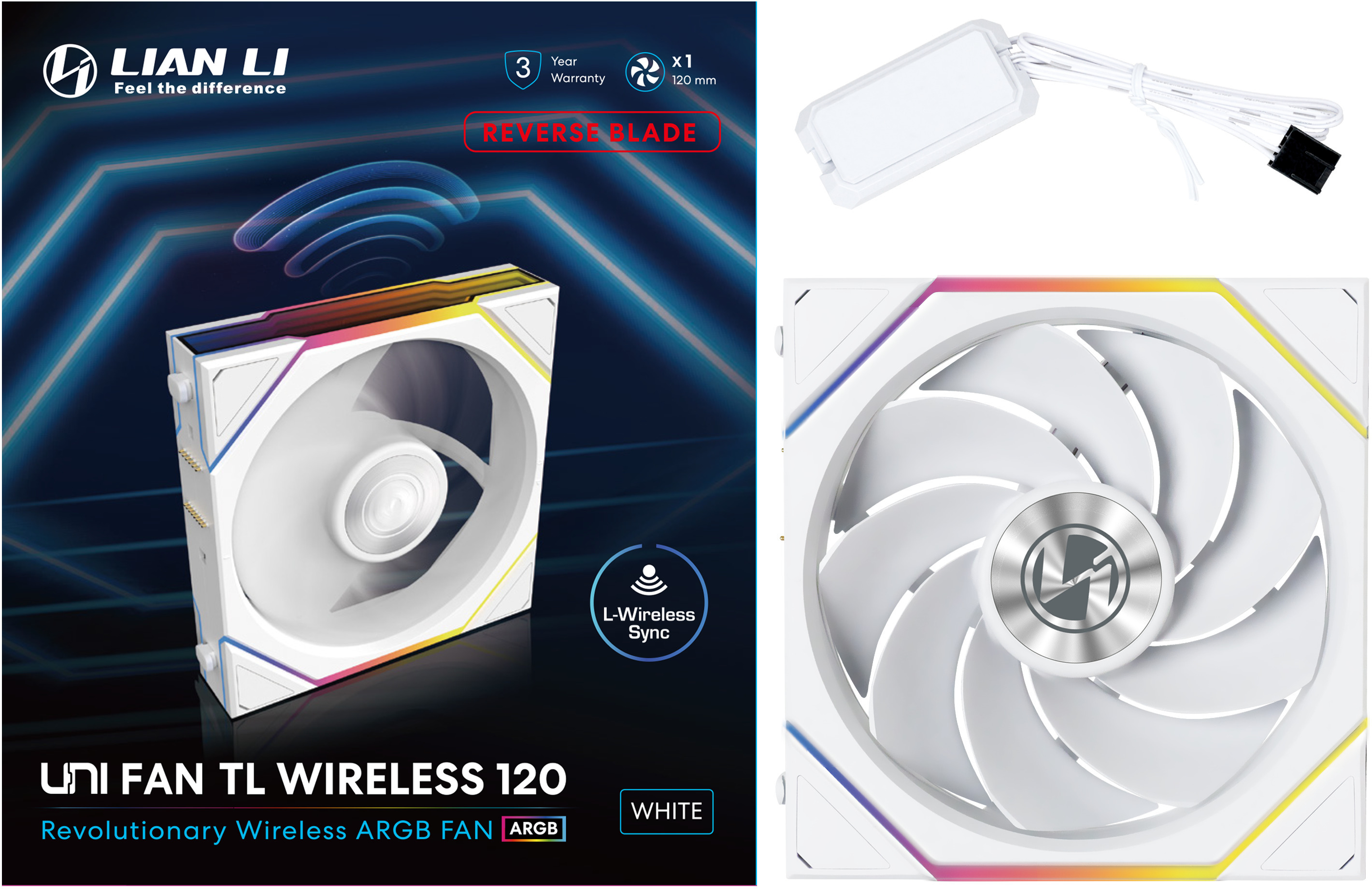 Lian Li - Ventoinha Lian Li UNI FAN TL120 RGB Wireless Reverse PWM Branco 120mm