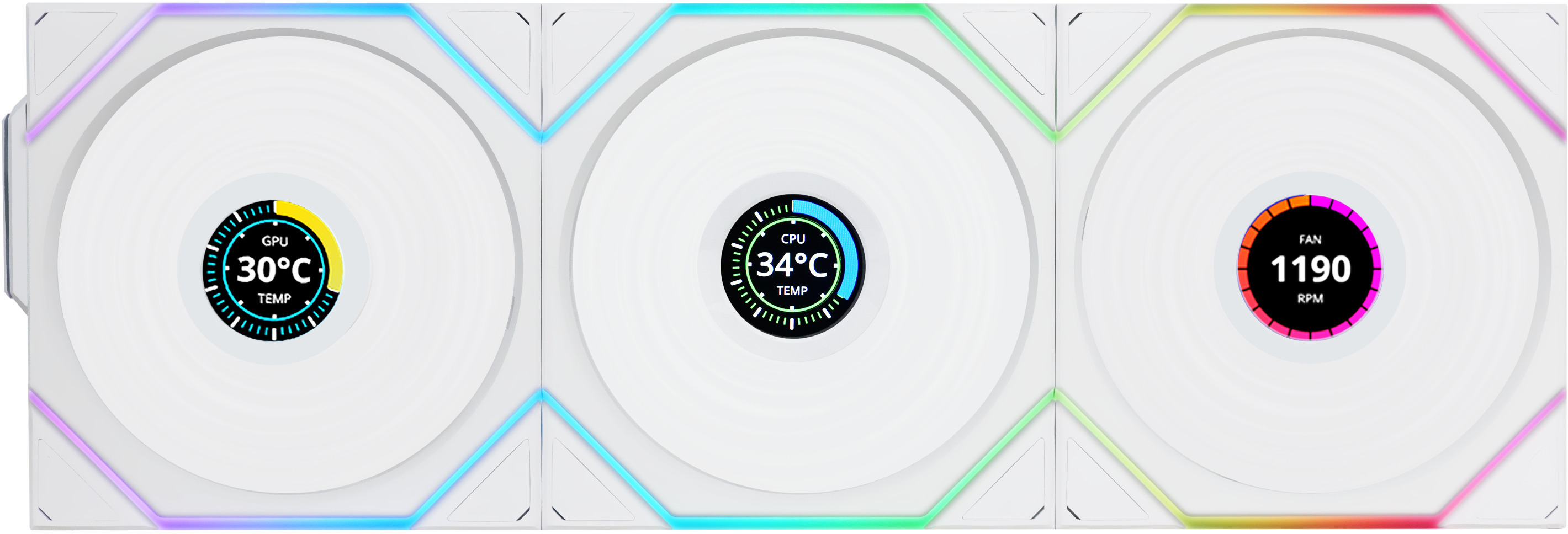 Picture of Picture of Ventoinha Lian Li UNI FAN TL120 LCD Wireless RGB Reverse PWM Branco 120mm (Pack 3)