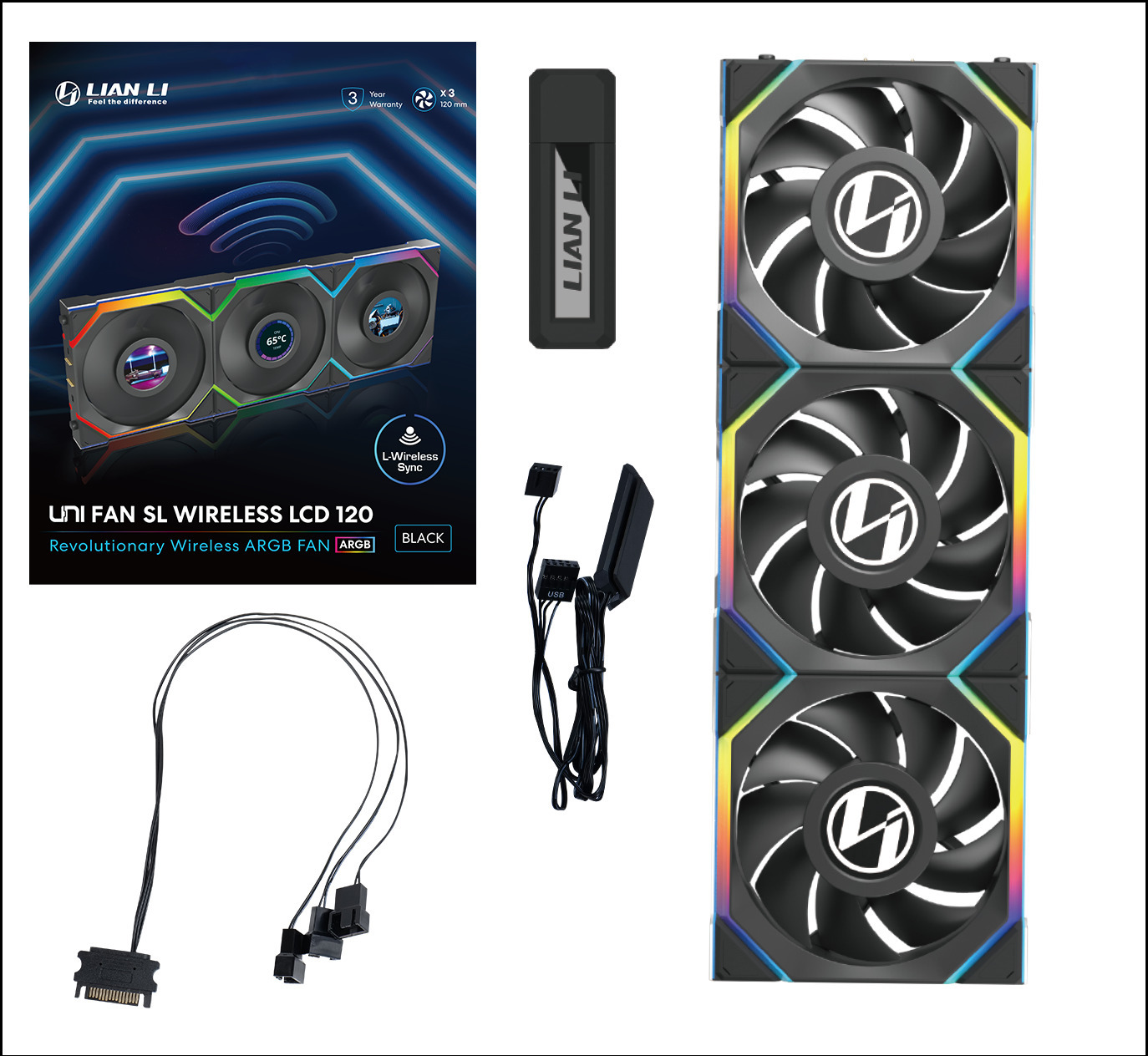 Picture of Picture of Ventoinha Lian Li UNI FAN SL120 LCD Wireless RGB PWM Preto 120mm (Pack 3)