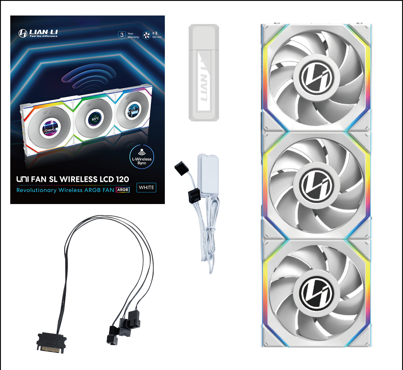 Picture of Picture of Ventoinha Lian Li UNI FAN SL120 LCD Wireless RGB PWM Branco 120mm (Pack 3)