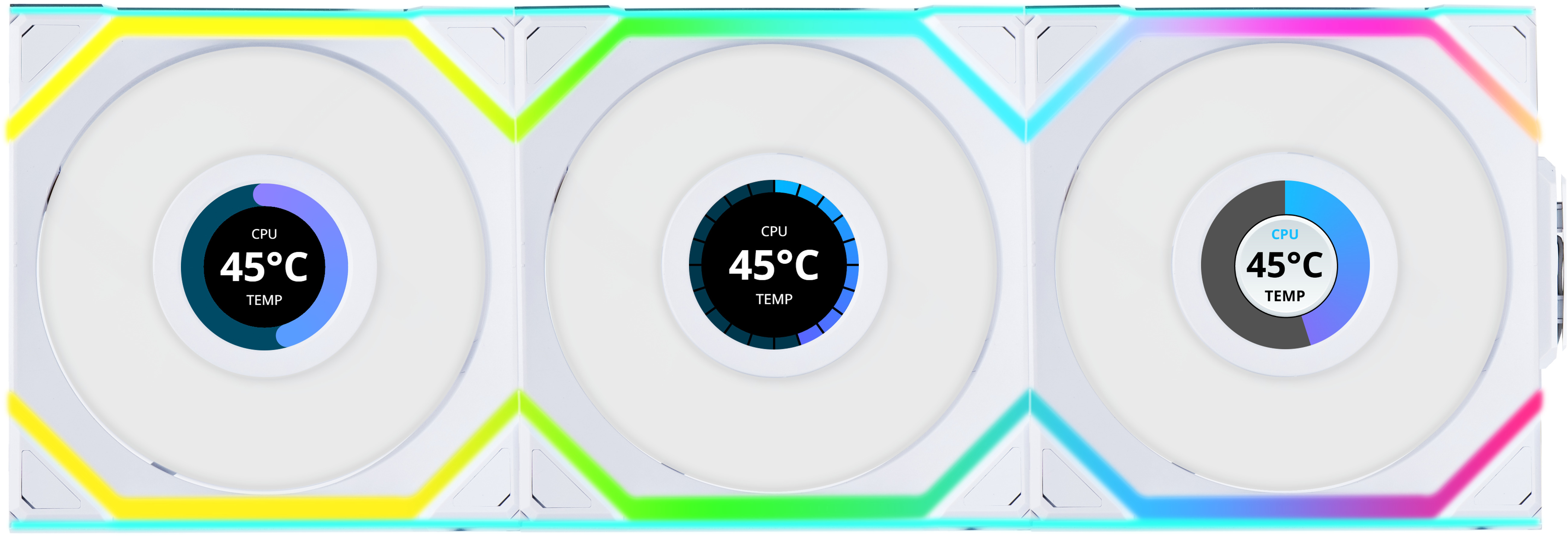 Picture of Picture of Ventoinha Lian Li UNI FAN SL120 LCD Wireless RGB PWM Branco 120mm (Pack 3)