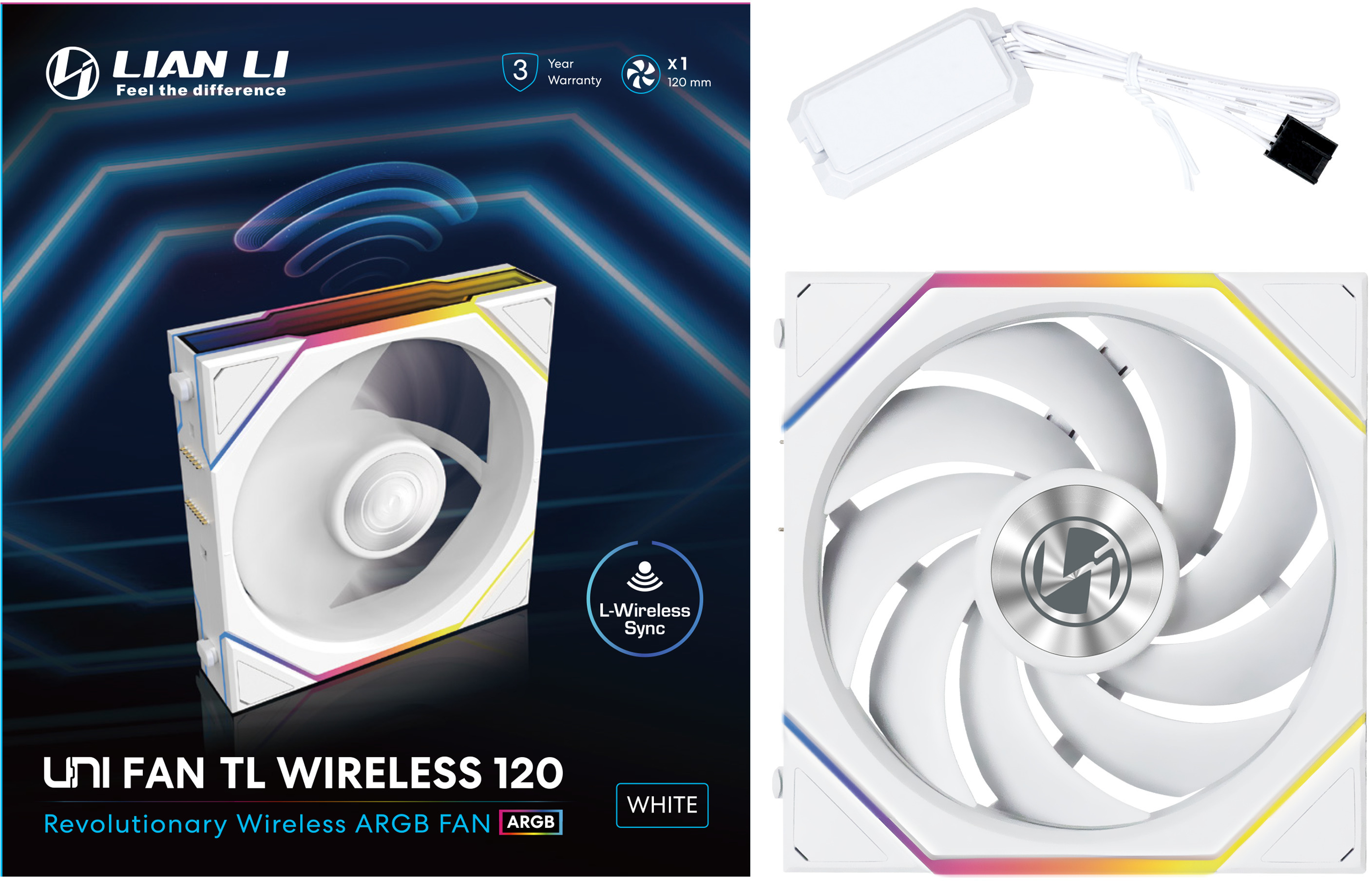 Lian Li - Ventoinha Lian Li UNI FAN TL120 Wireless RGB PWM Branco 120mm
