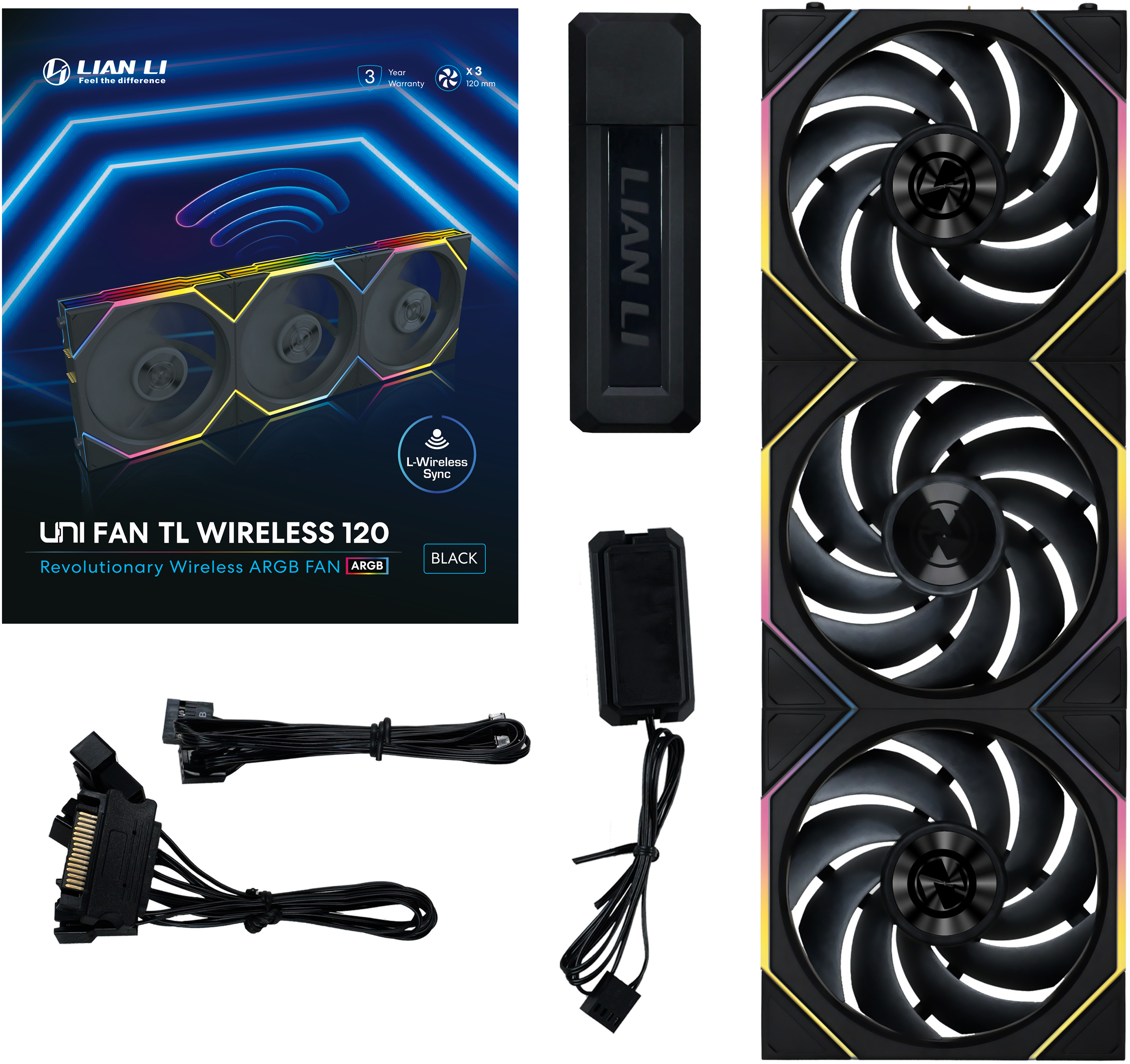 Lian Li - Ventoinha Lian Li UNI FAN TL120 Wireless RGB PWM Preto 120mm (Pack 3)