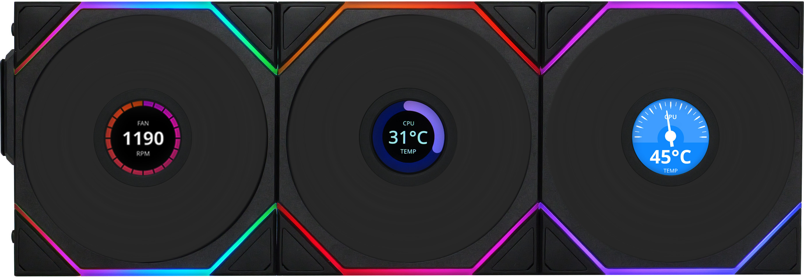 Lian Li - Ventoinha Lian Li UNI FAN TL120 LCD Wireless RGB PWM Preto 120mm (Pack 3)