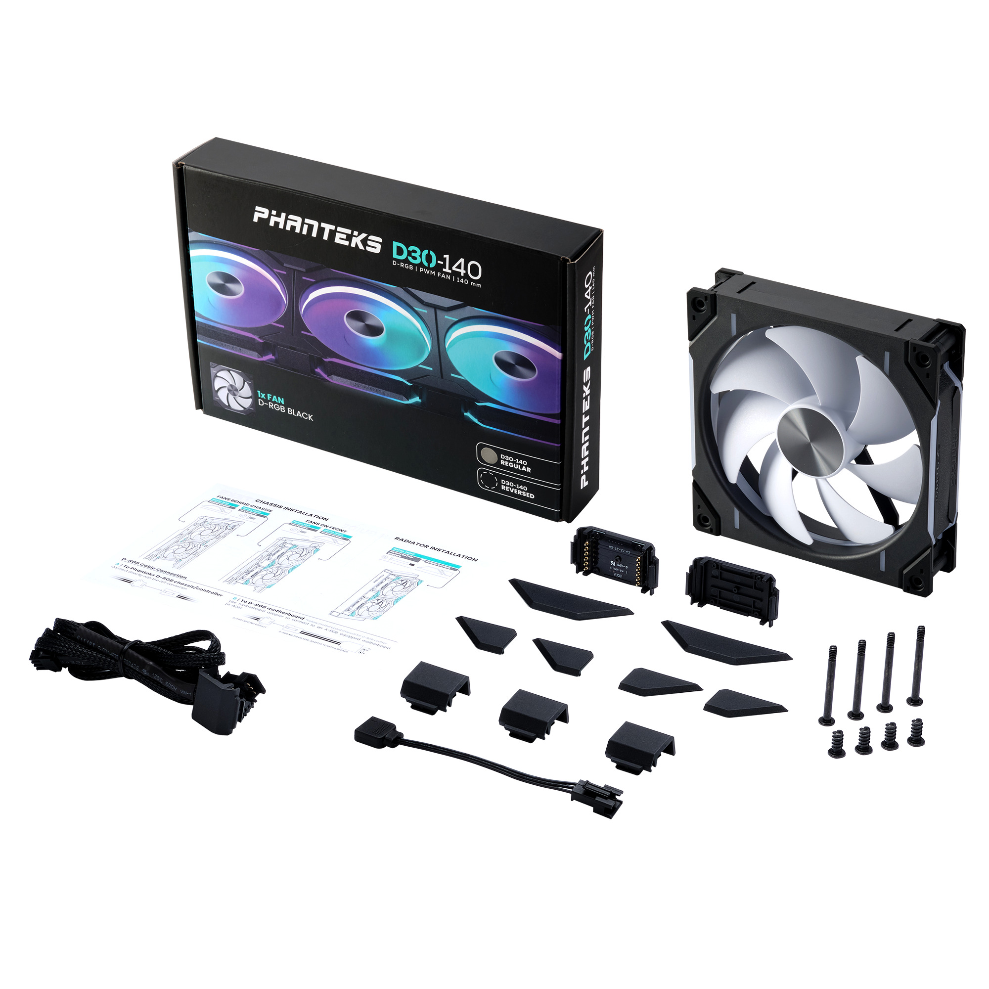 Phanteks - Ventoinha Phanteks D30 PWM D-RGB Preto - 140mm